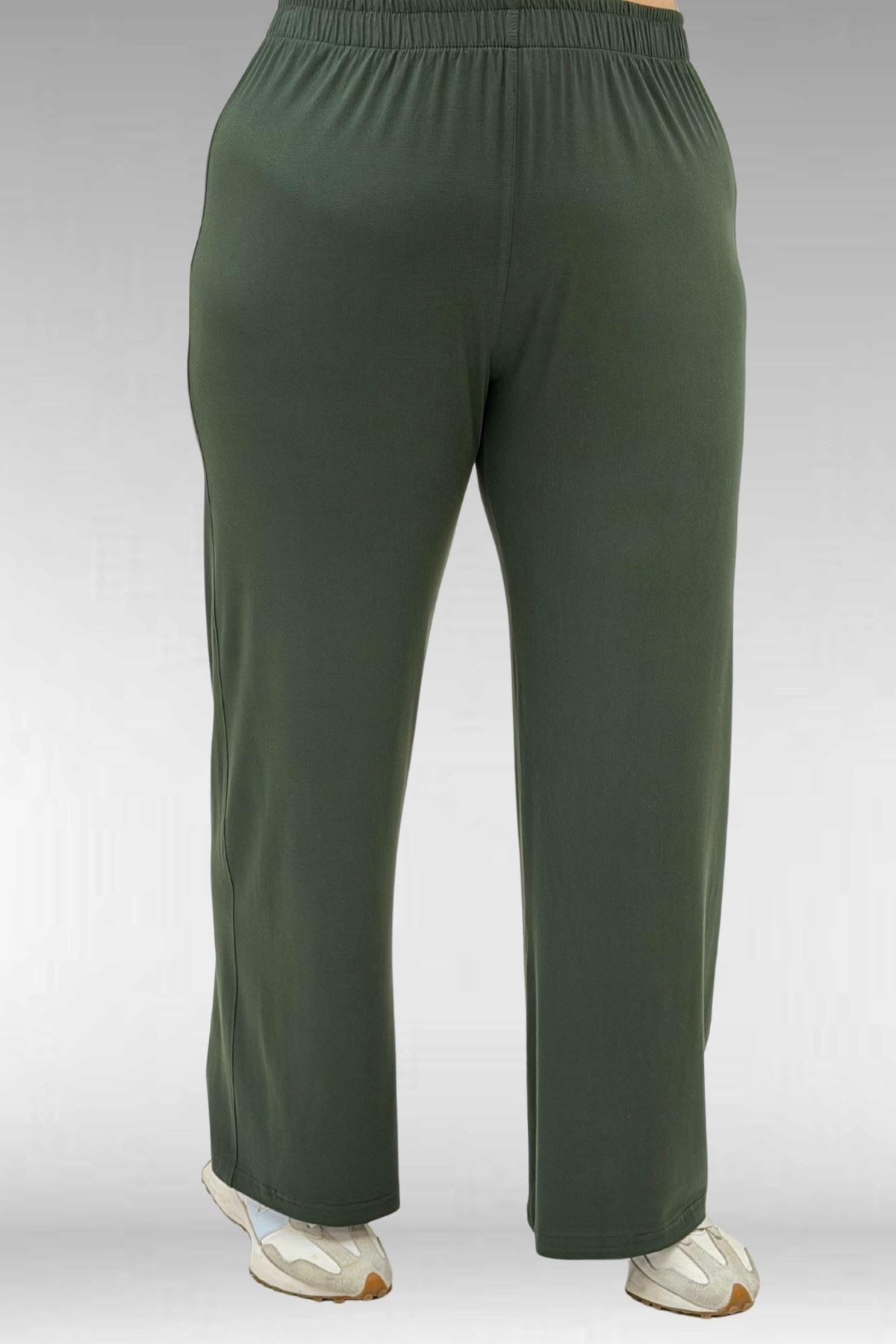 67034 Büyük Beden Yanları Patlı Penye Pantolonlu Takım - Haki