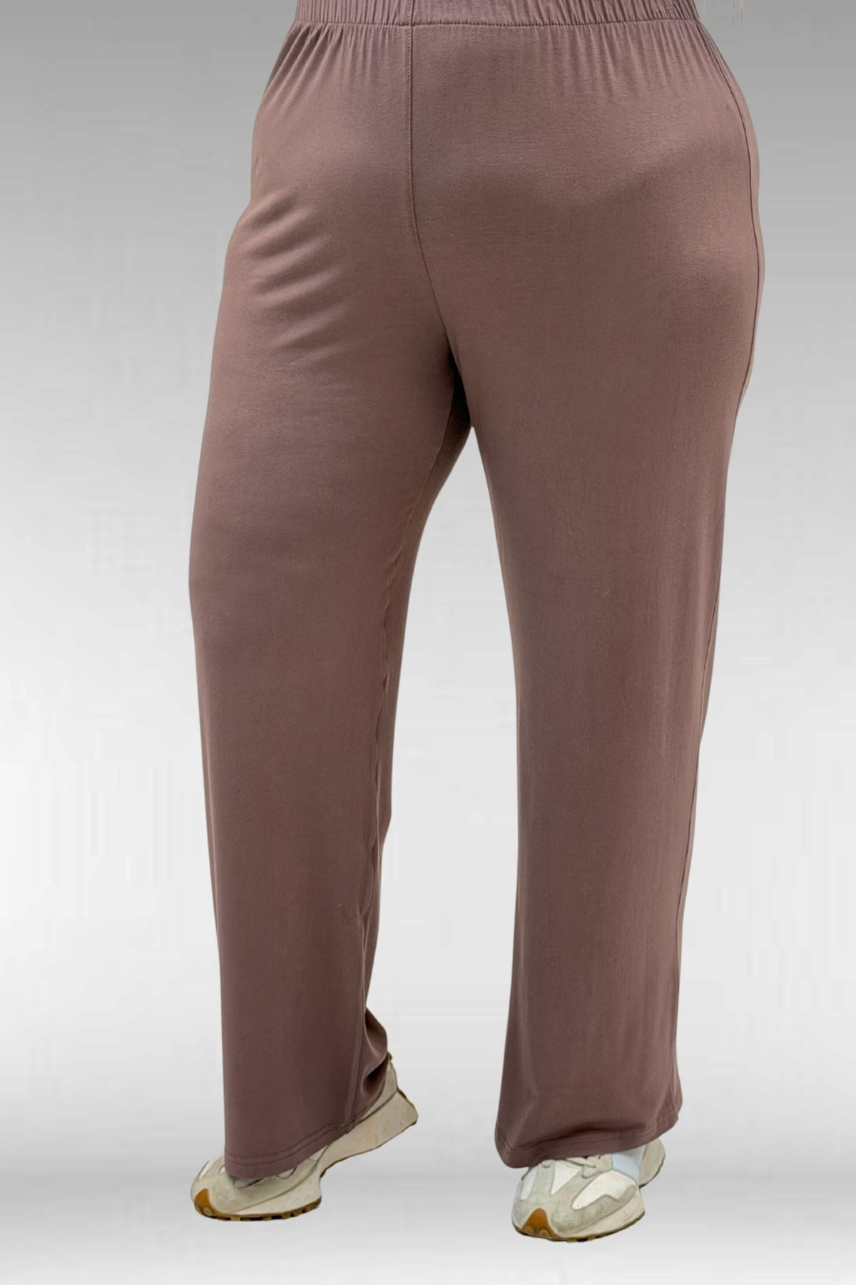 67034 Büyük Beden Yanları Patlı Penye Pantolonlu Takım - Vizon