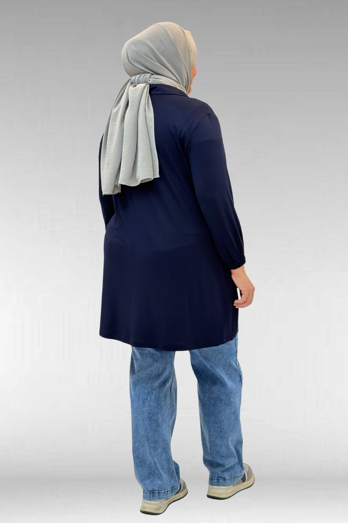 63002 Büyük Beden Fermuarlı Penye Ceket - Lacivert