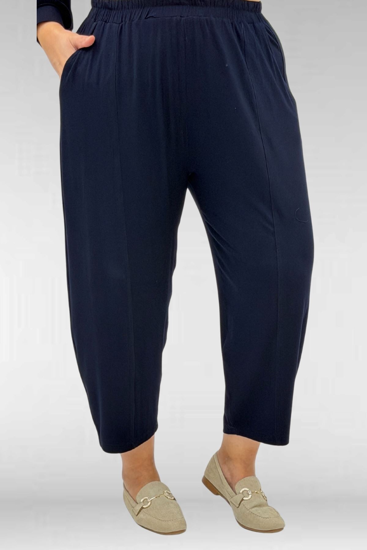 67037 Büyük Beden Düşük Kol Penye Pantolonlu Takım - Lacivert