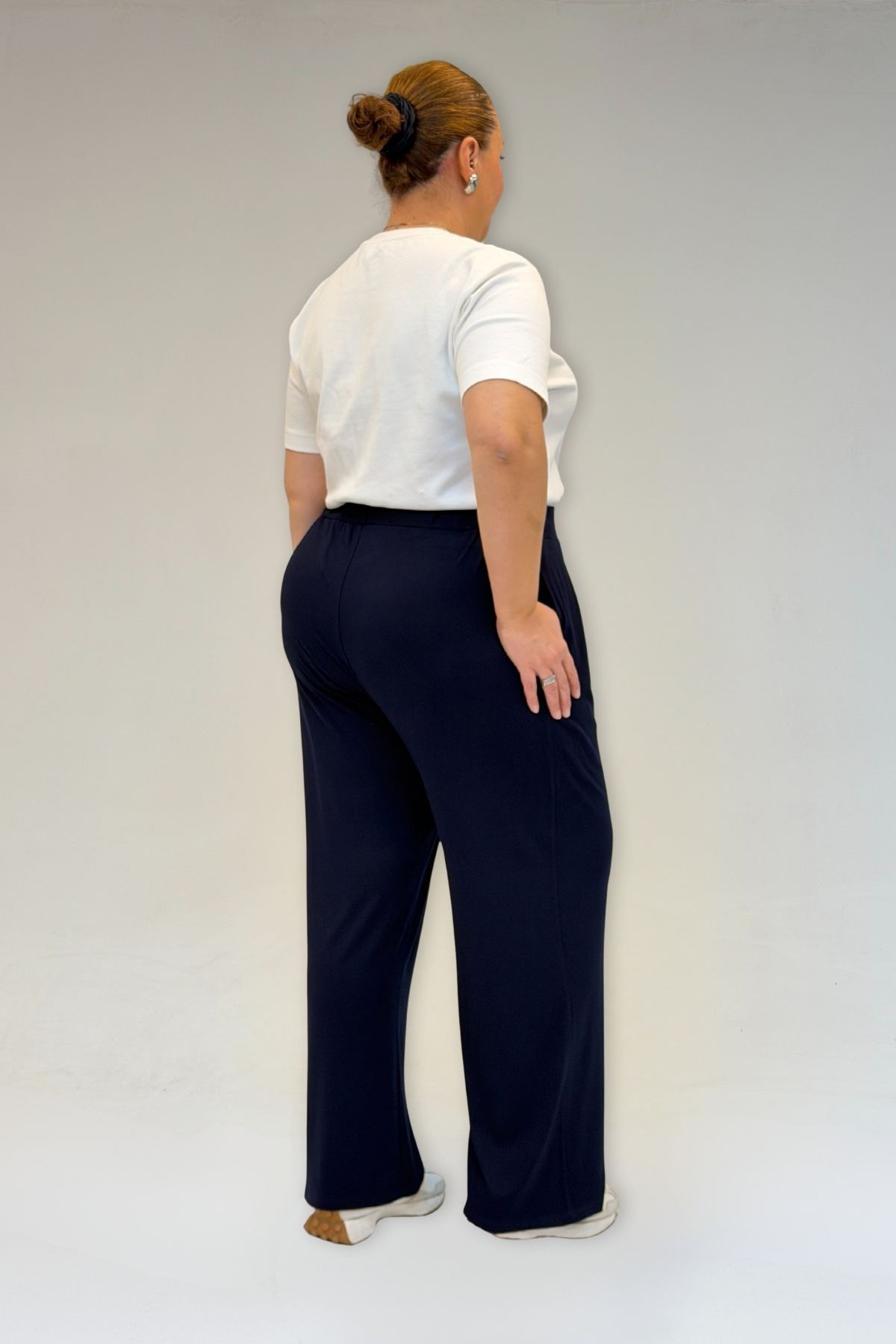 59002 Büyük Beden Pile Detaylı Penye Pantolon - Lacivert