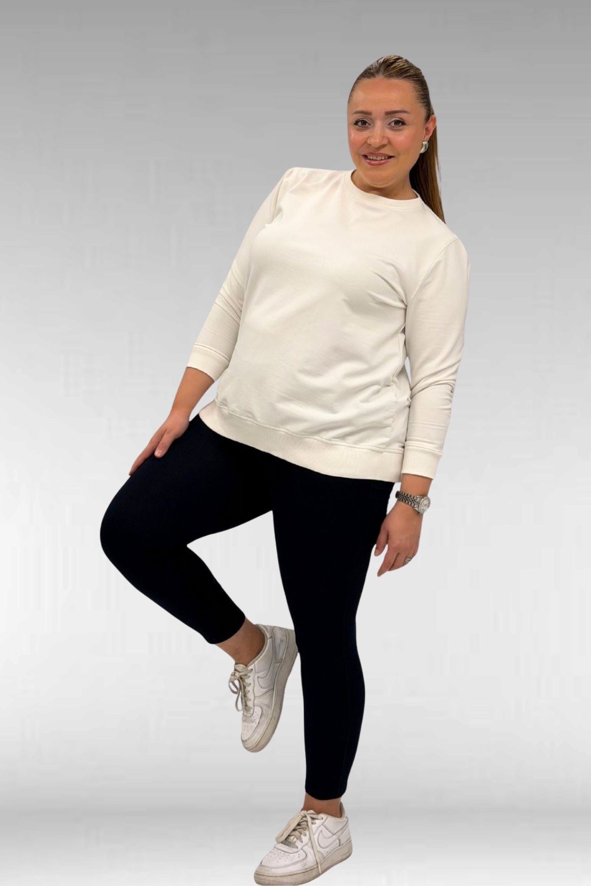 59501 Büyük Beden Penye Tayt - Koyu Lacivert