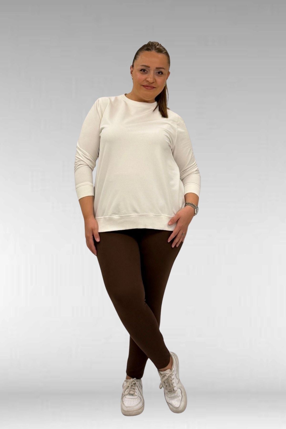 59501 Büyük Beden Penye Tayt - Kahve