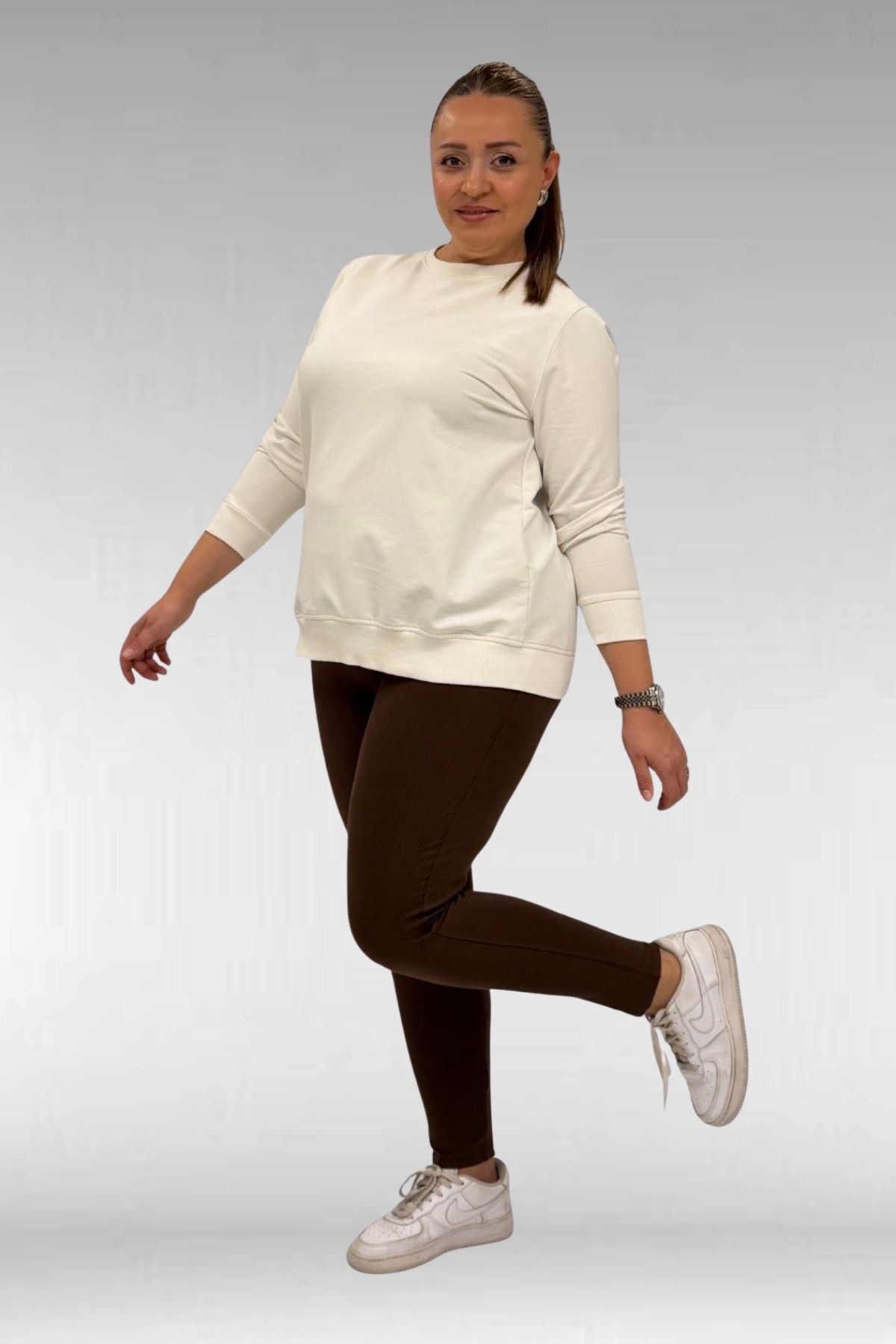 59501 Büyük Beden Penye Tayt - Kahve