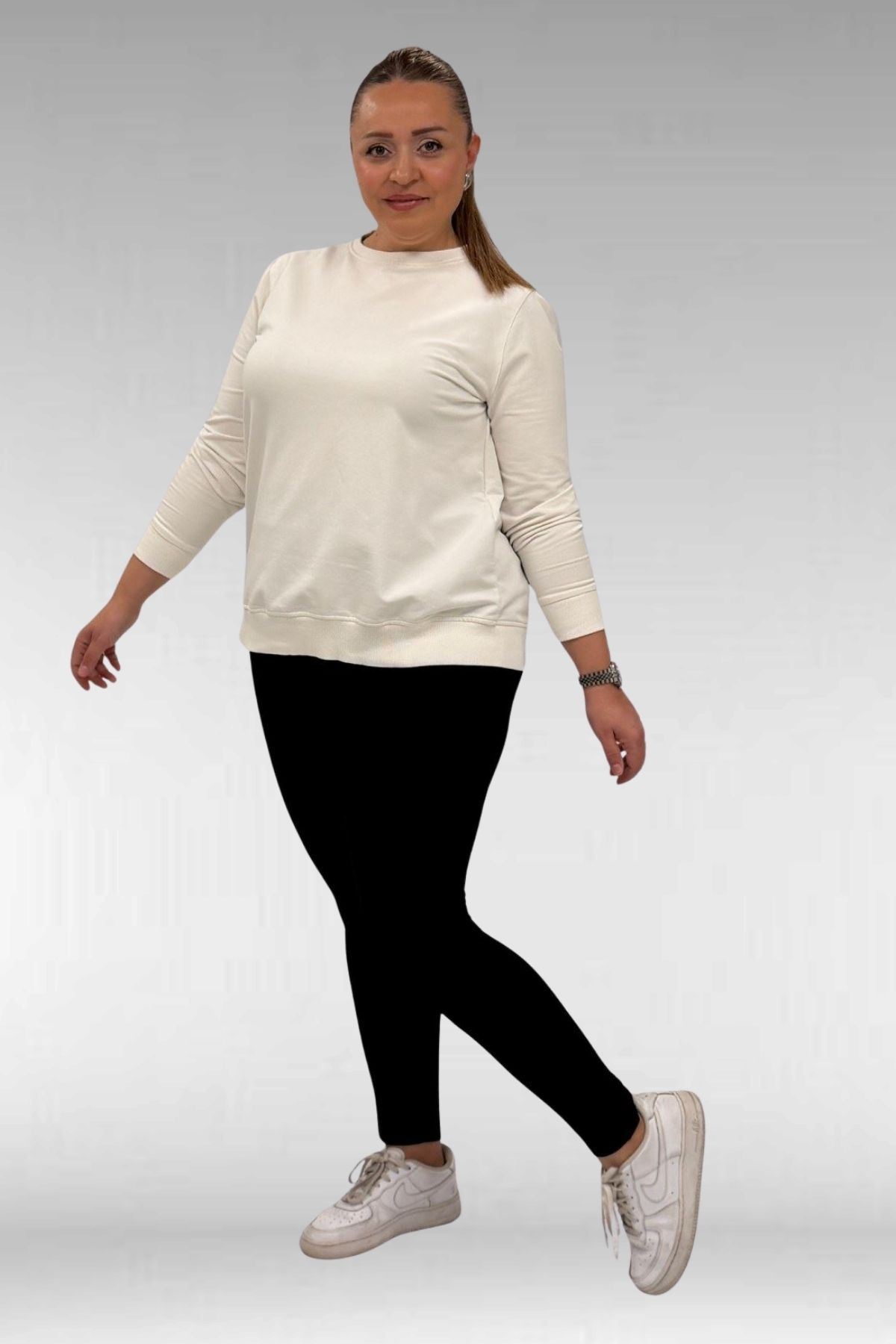 59501 Büyük Beden Penye Tayt - Siyah