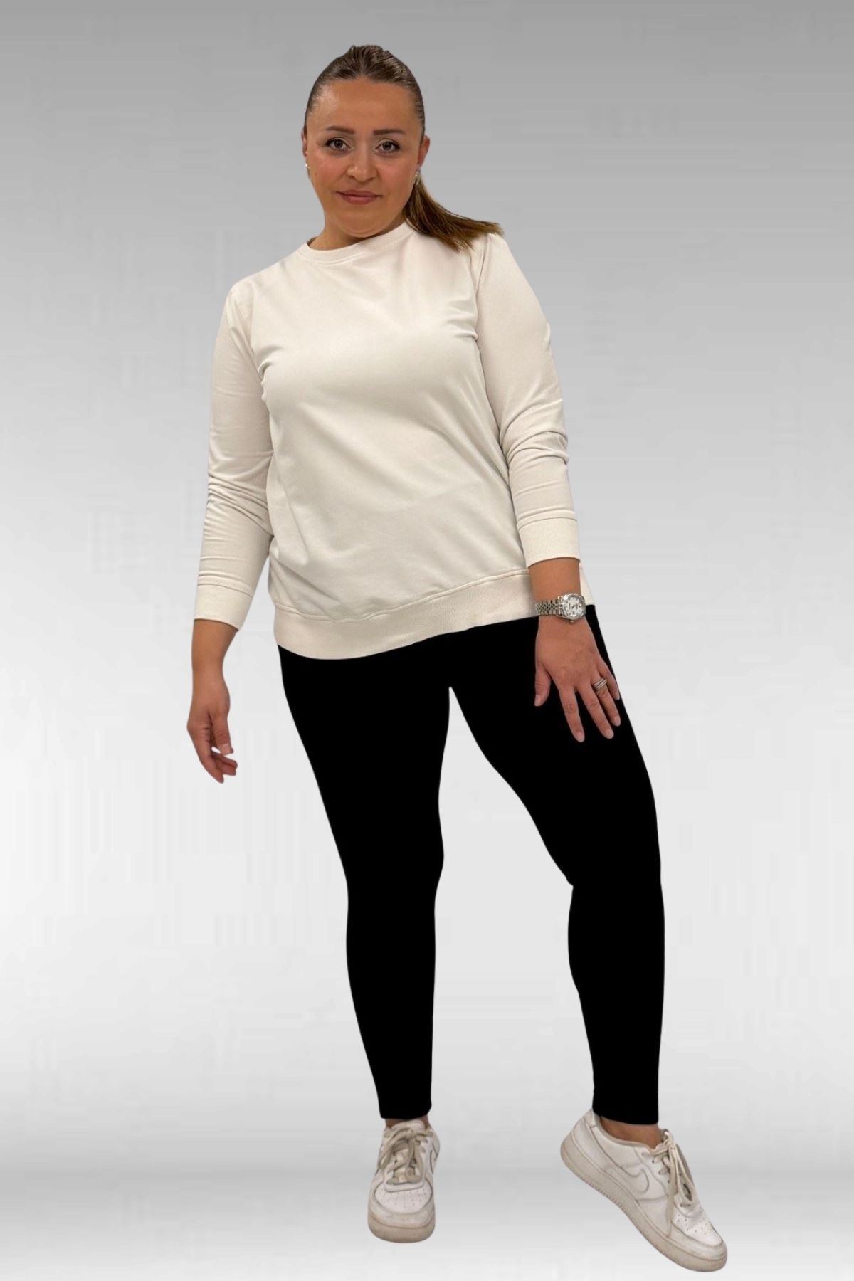 59501 Büyük Beden Penye Tayt - Siyah