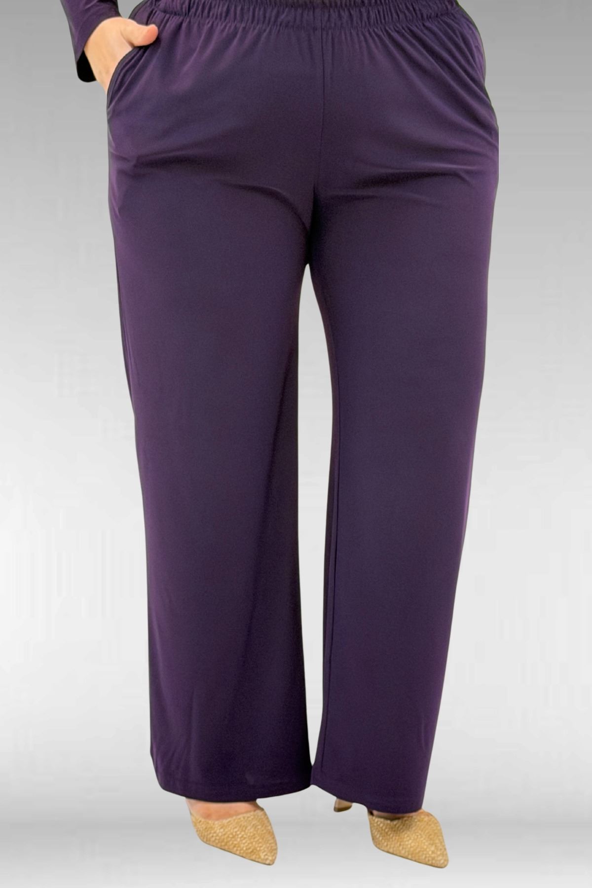 67009 Büyük Beden Etek Ucu Şifon Detaylı Sandy Pantolonlu Takım - Mor