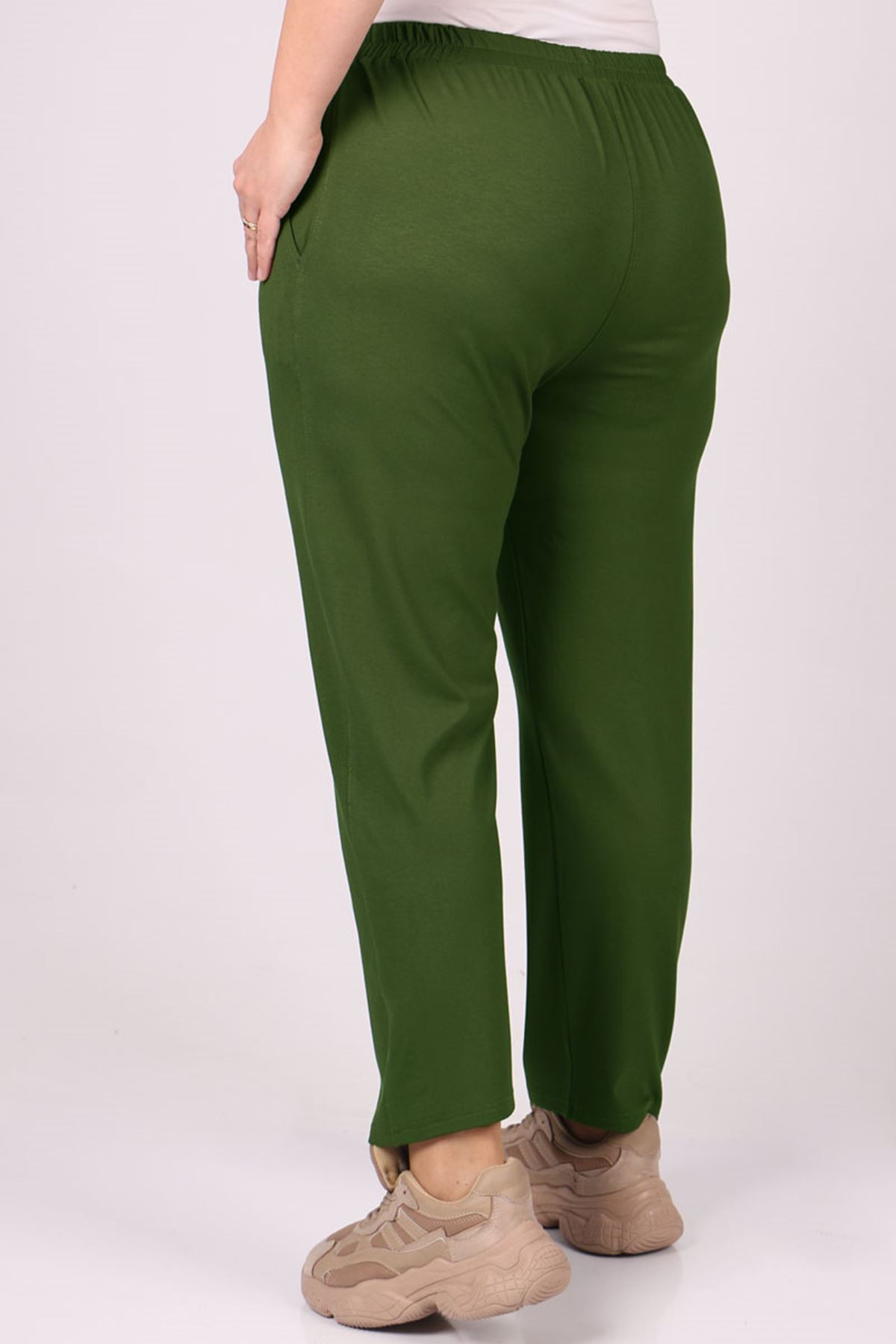 39001 Büyük Beden Yüksek Beli Lastikli Penye Pantolon - Haki