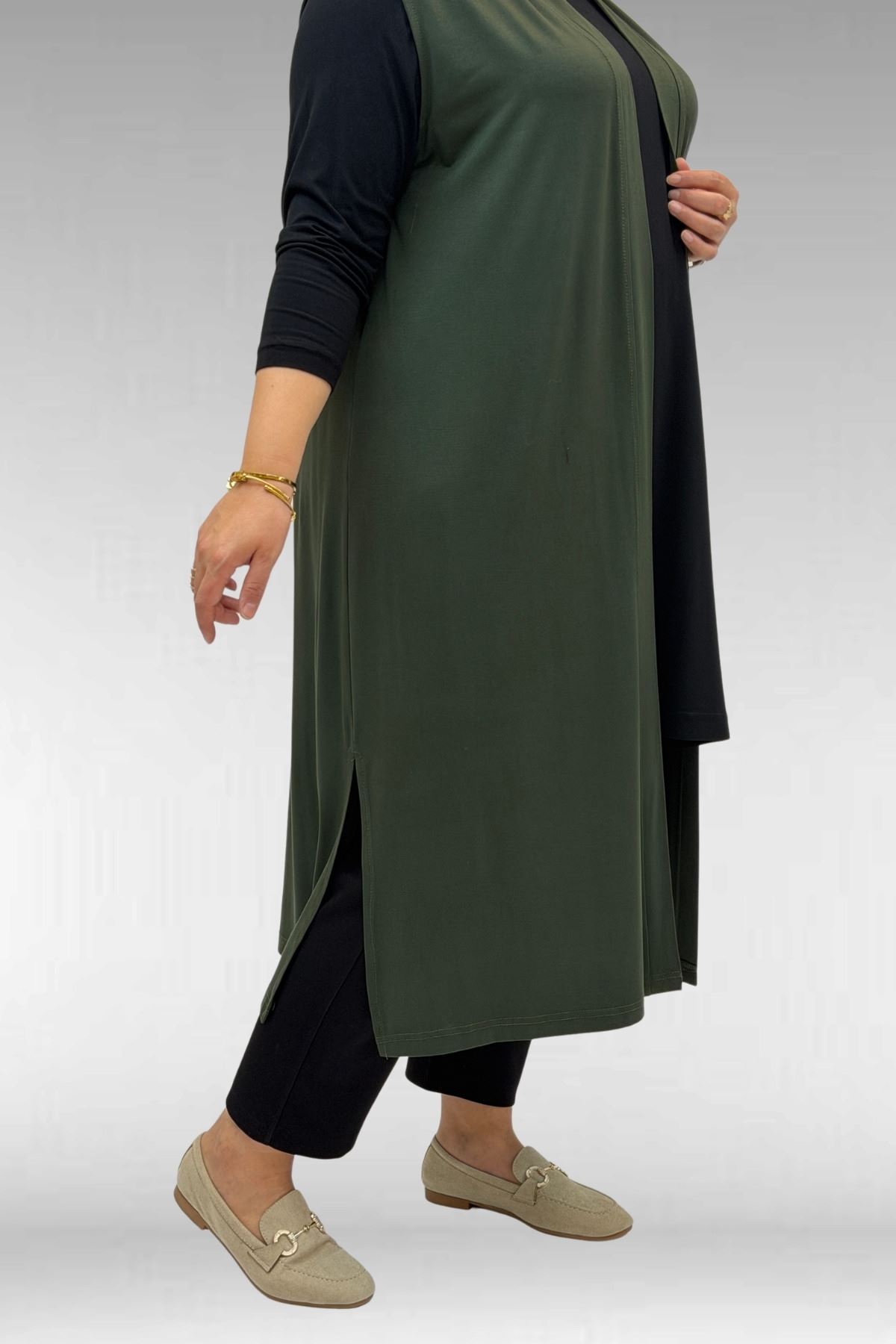 34000 Büyük Beden Penye Giy-Çık Yelek - Haki