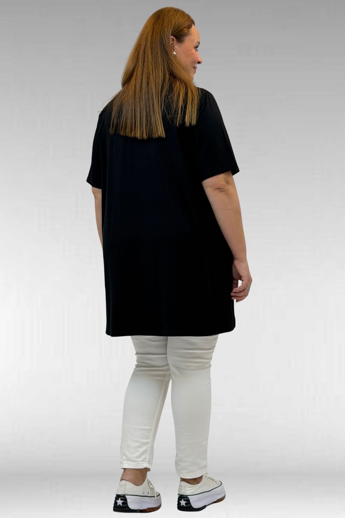 58507 Büyük Beden Yakası Biyeli Penye Tişört - Lacivert