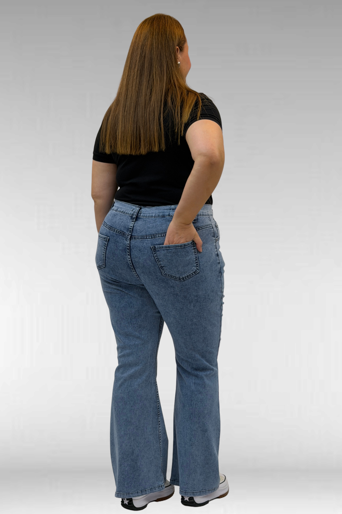 9110-11 Büyük Beden İspanyol Paça Kot Pantolon - Buz Mavi