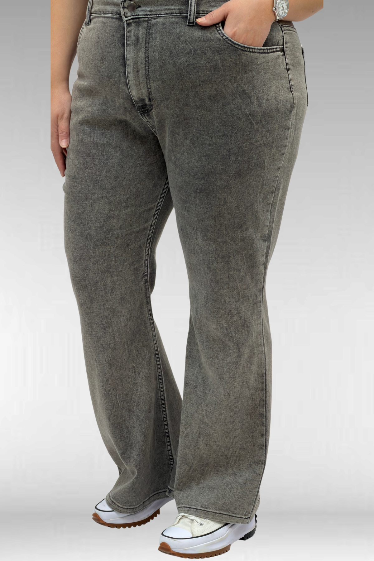 9110-11 Büyük Beden İspanyol Paça Kot Pantolon - Antrasit