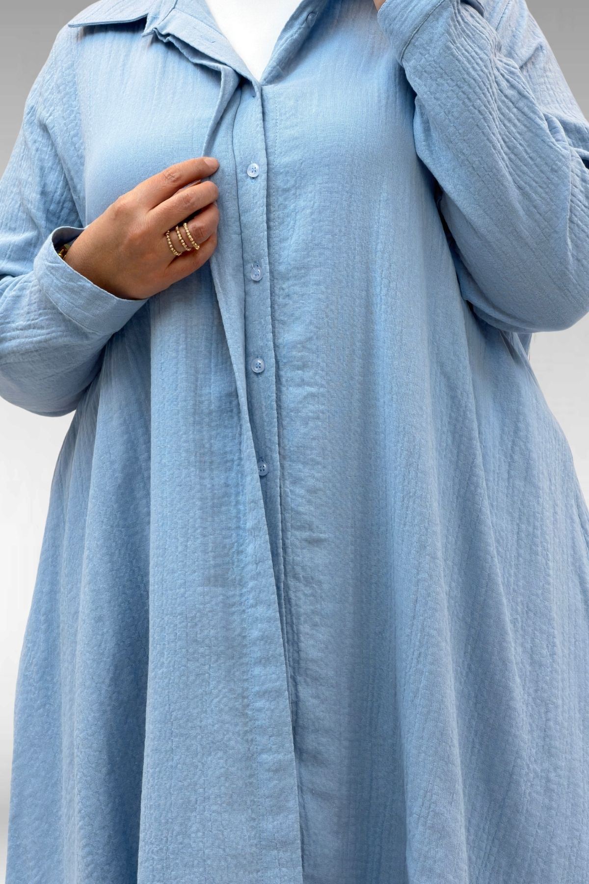 58093-1 Büyük Beden Mevlana Kesim Müslin Gömlek - Bebe Mavi