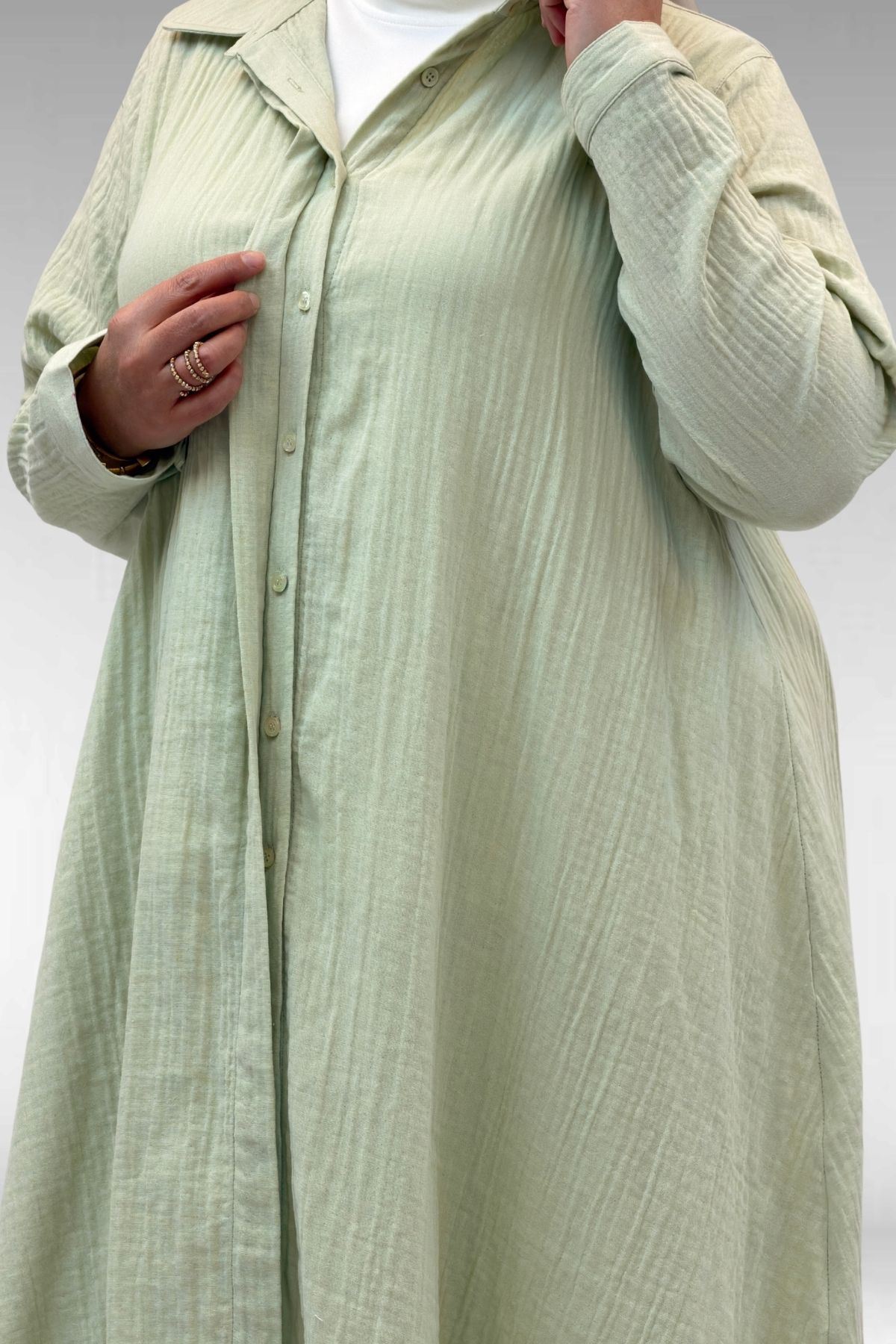 58093-1 Büyük Beden Mevlana Kesim Müslin Gömlek - Su Yeşili