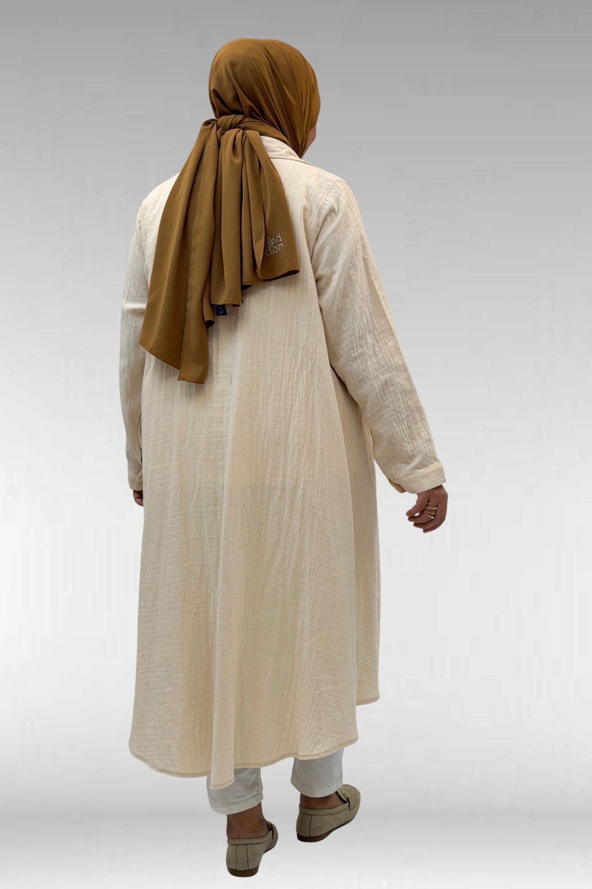 58093-1 Büyük Beden Mevlana Kesim Müslin Gömlek - Krem