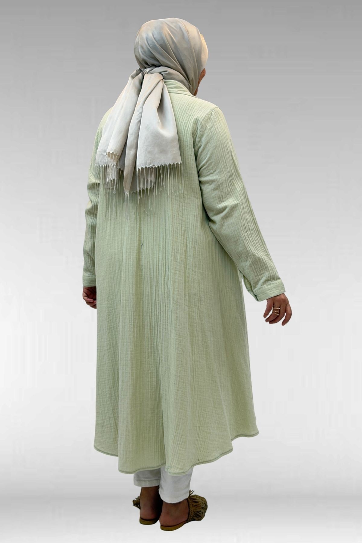 58093-1 Büyük Beden Mevlana Kesim Müslin Gömlek - Su Yeşili