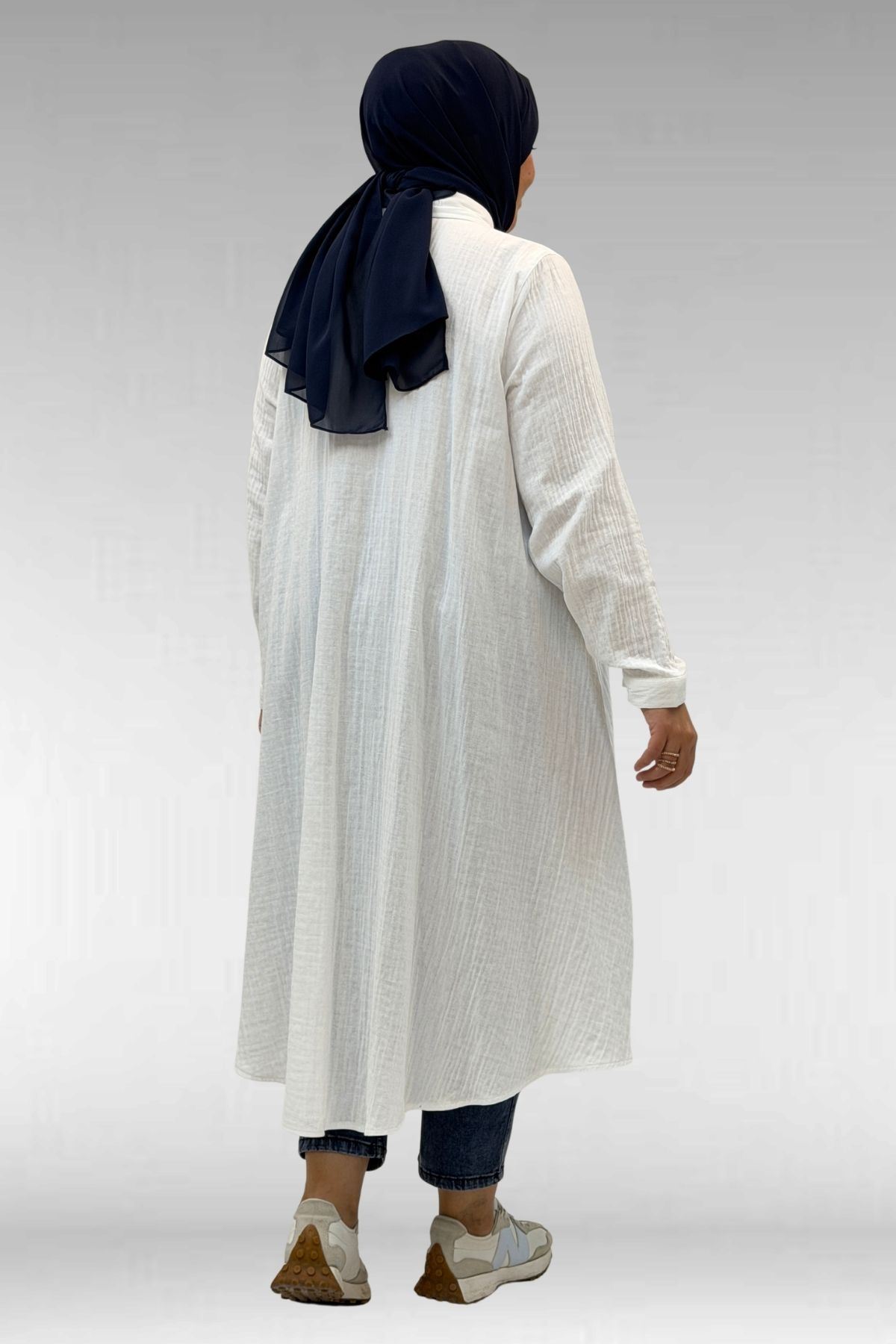 58093-1 Büyük Beden Mevlana Kesim Müslin Gömlek - Ekru