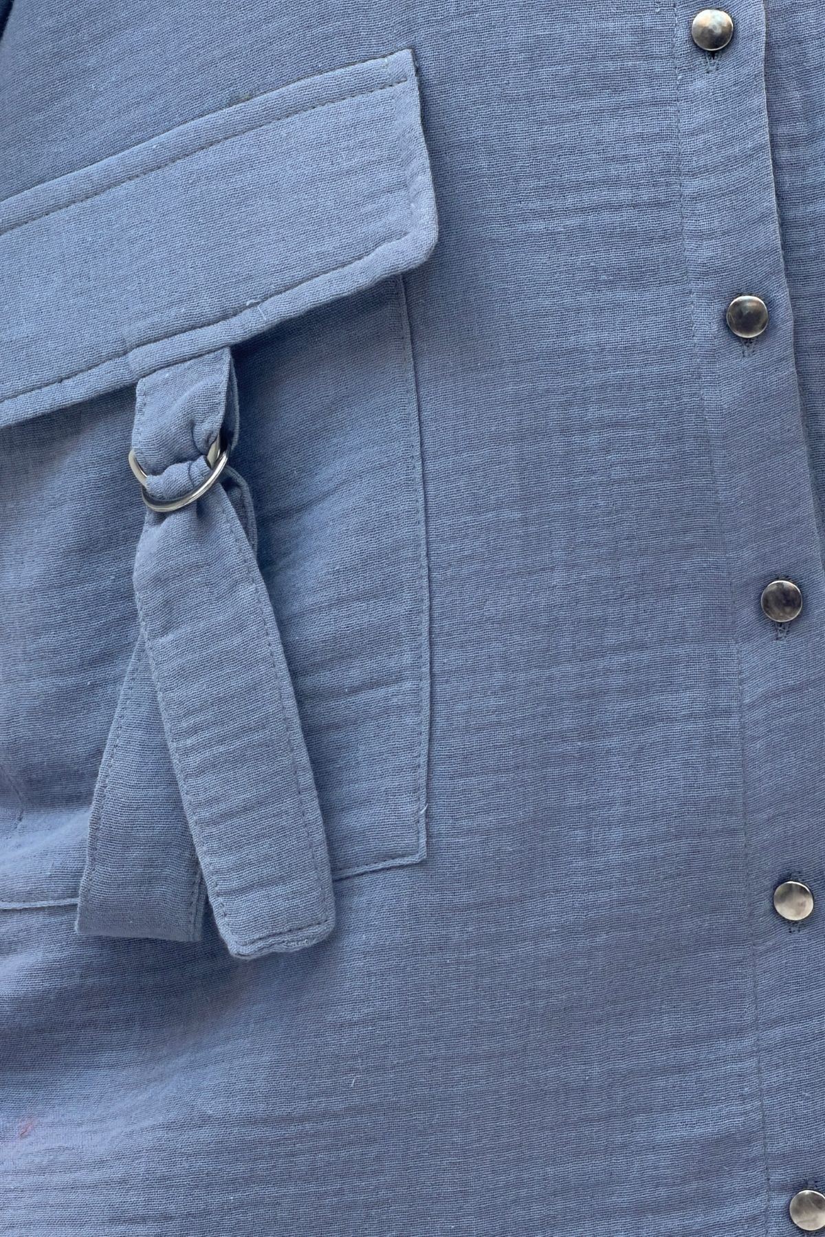 67015 Büyük Beden Cepleri D Toka Detaylı Müslin Pantolonlu Takım - Antrasit