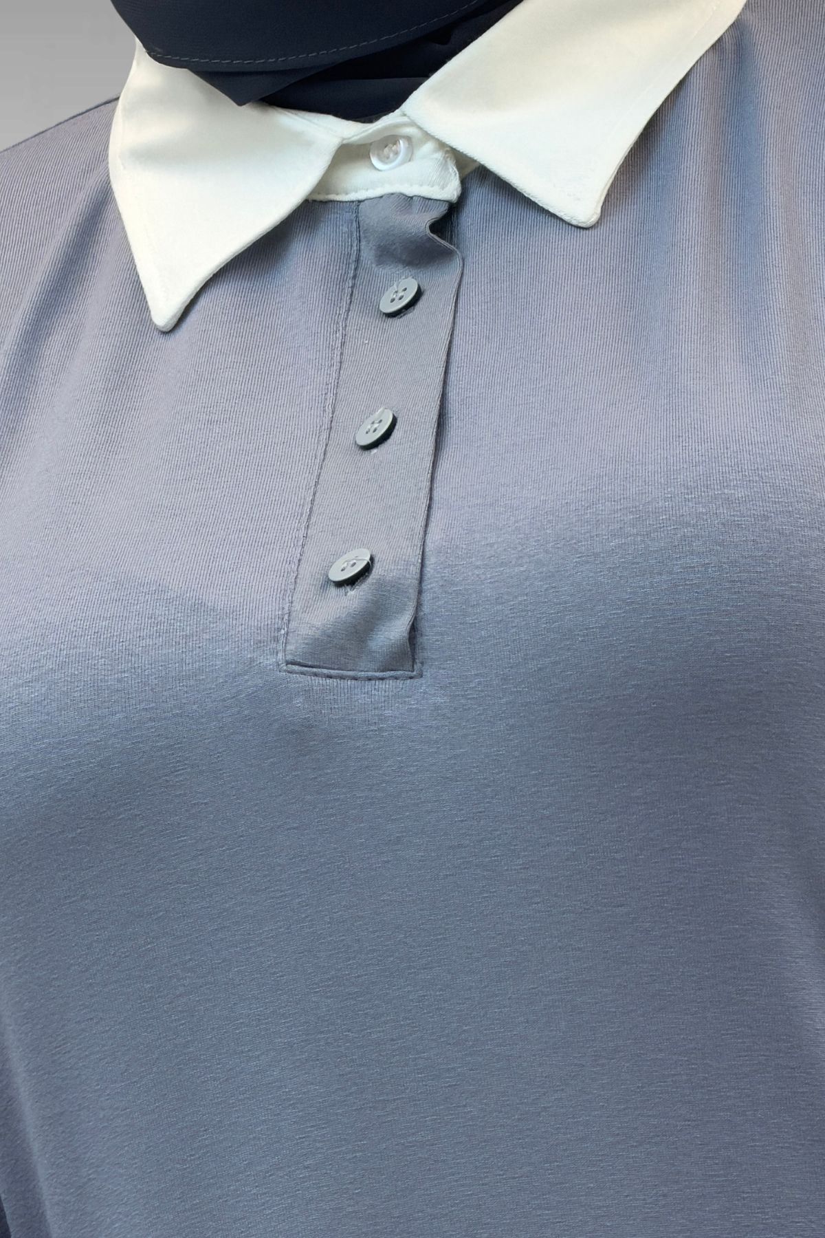 68028 Büyük Beden Kombinli -Manşetli Penye Tunik - Gri