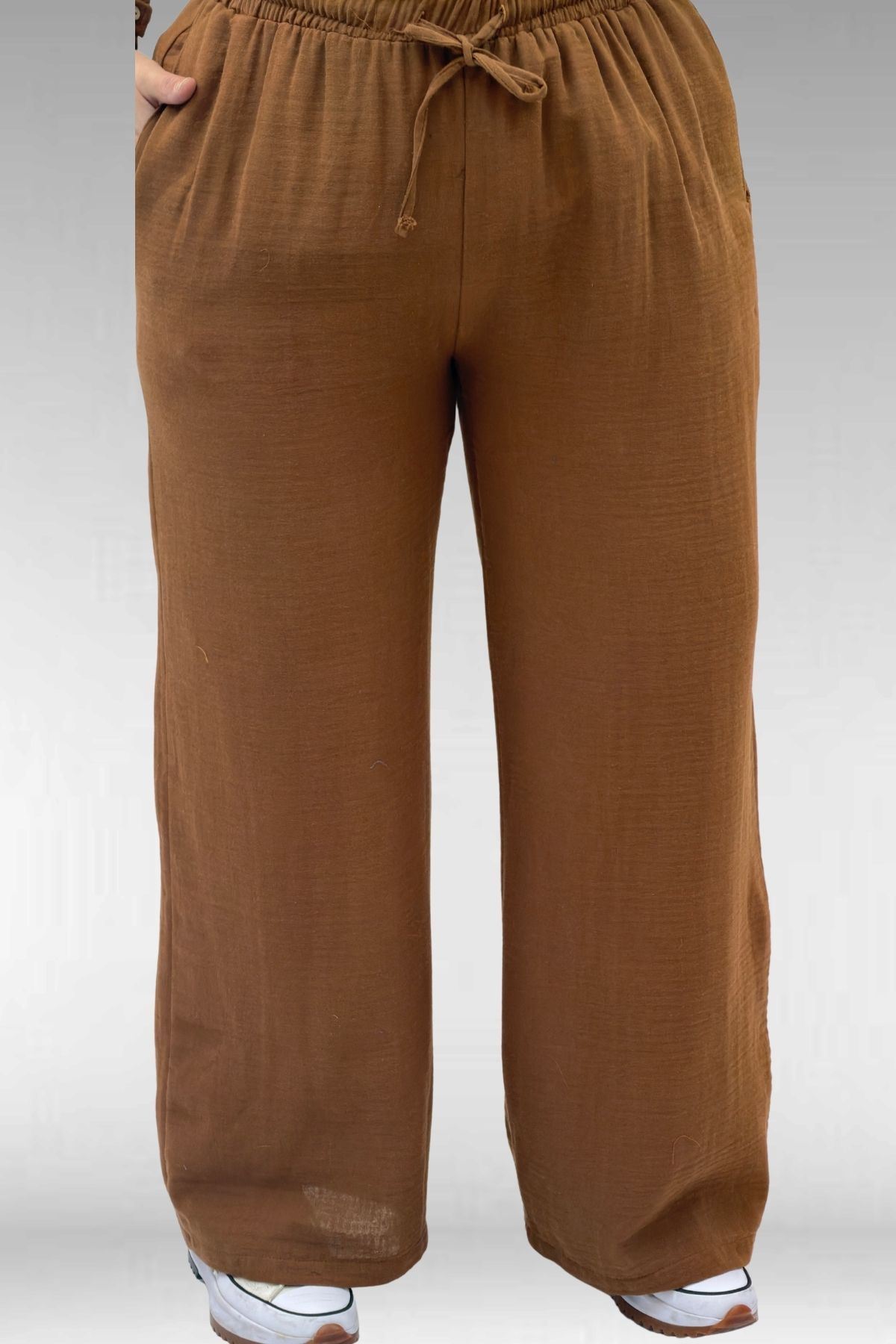 67038 Büyük Beden Erkek Yakalı Müslin Pantolonlu Takım - Kahve