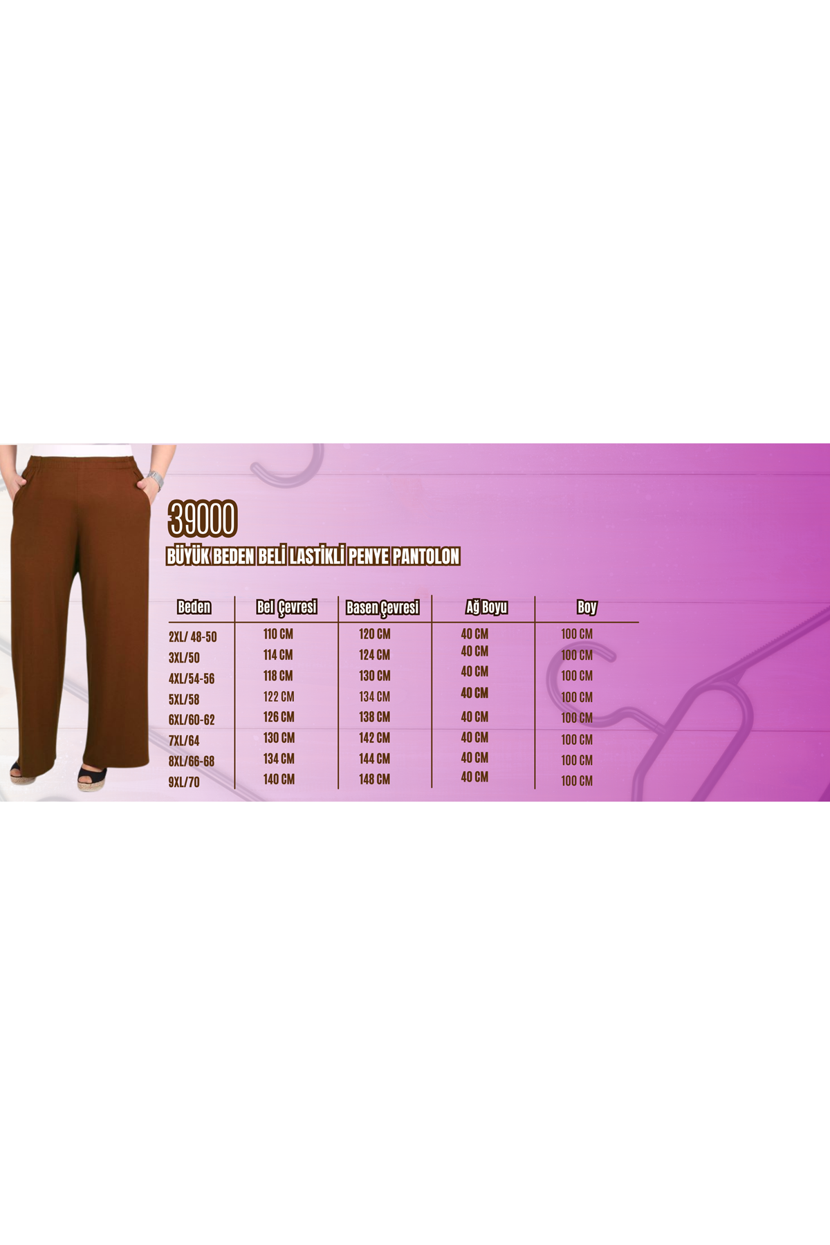 39000 Büyük Beden Yüksek Beli Lastikli Bol Paça Penye Pantolon - Bordo