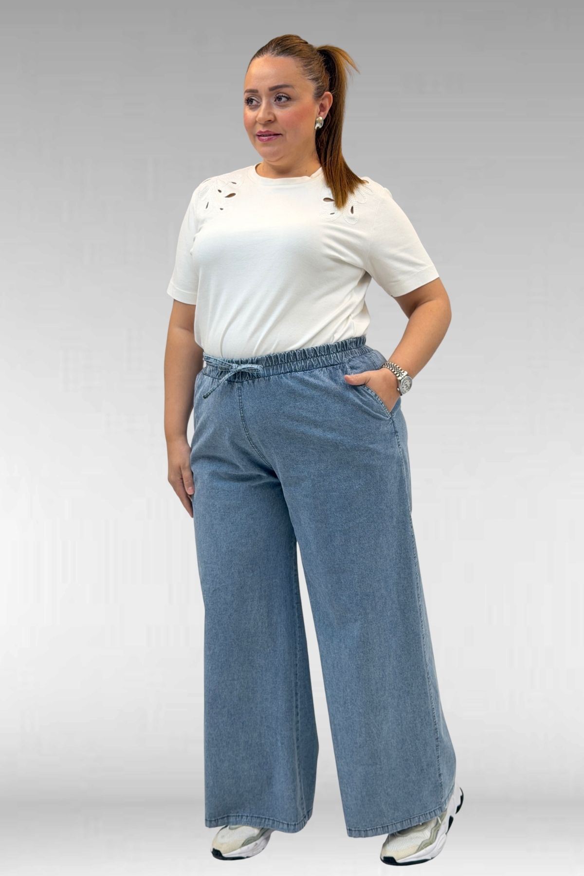 29000 Büyük Beden Bol Paça Kot Pantolon - Mavi