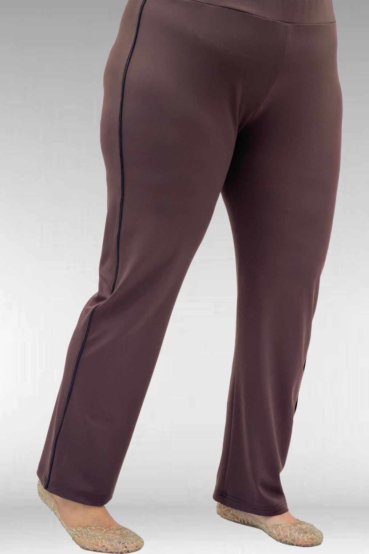 1741 Büyük Beden Kıstırma Biyeli Tesettür Mayo - Kahve