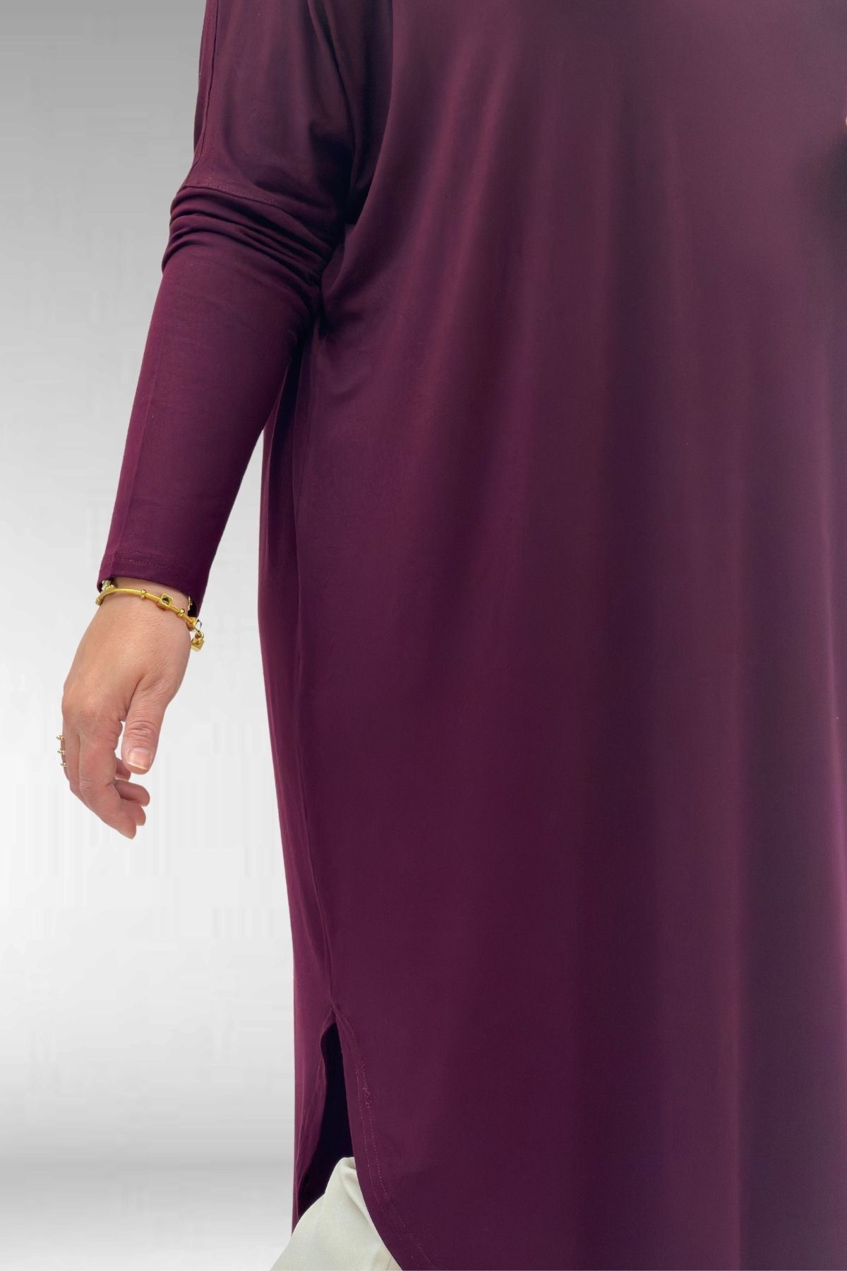 38110  Büyük Beden Düşük Kol Penye Tunik - Bordo