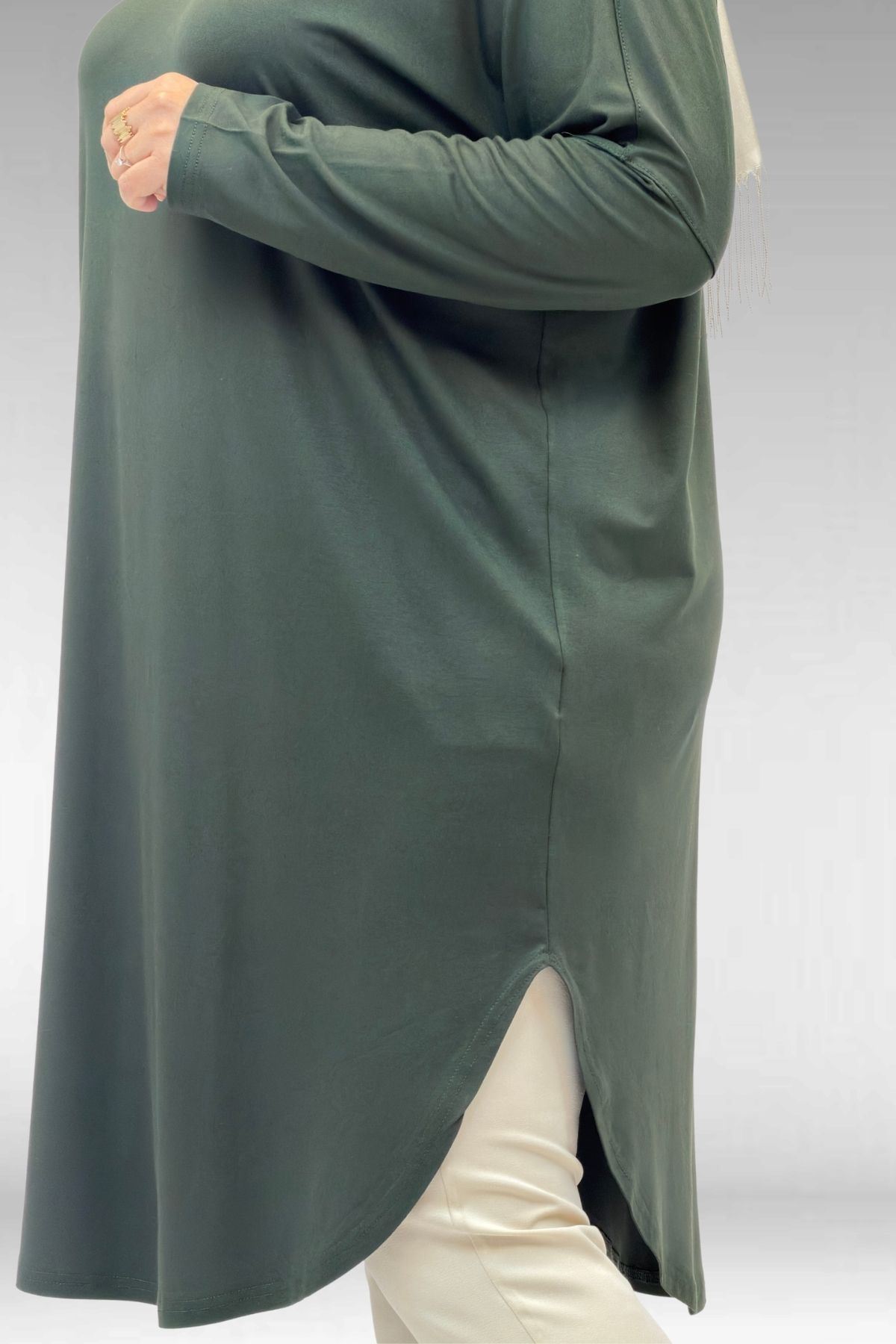 38110  Büyük Beden Düşük Kol Penye Tunik - Haki