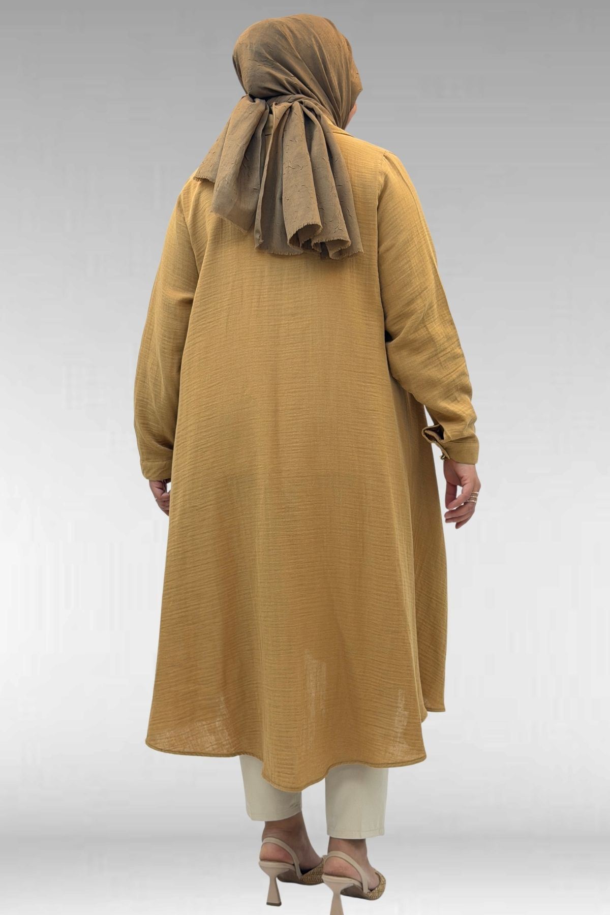 58093 Büyük Beden Mevlana Kesim Müslin Gömlek - Bisküvi