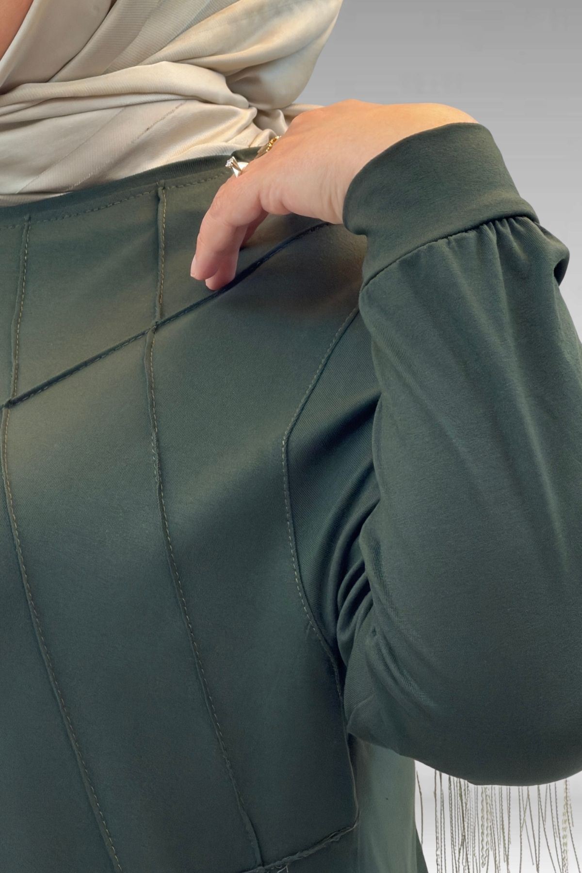 68006 Büyük Beden Pat Üzeri Düğme Detaylı Penye Tunik - Haki