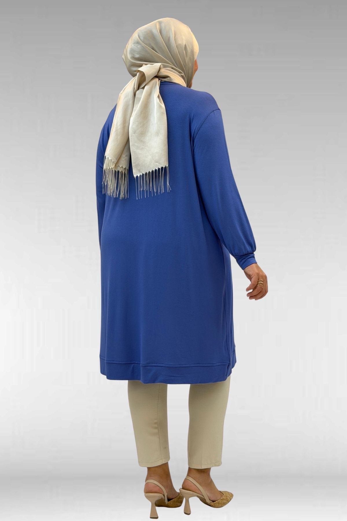 68006 Büyük Beden Pat Üzeri Düğme Detaylı Penye Tunik - İndigo