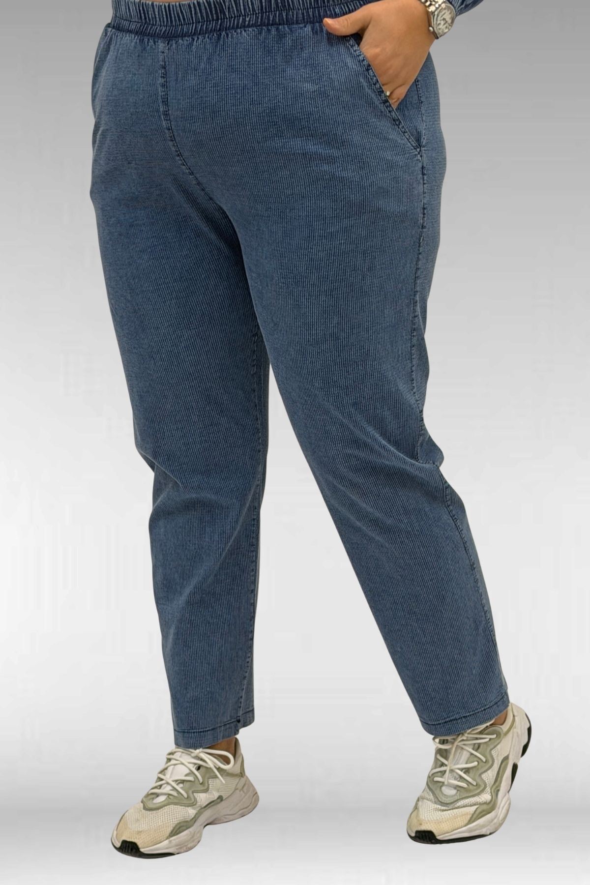 67042 Büyük Beden Kolları Lastikli Pantolonlu Takım - Lacivert