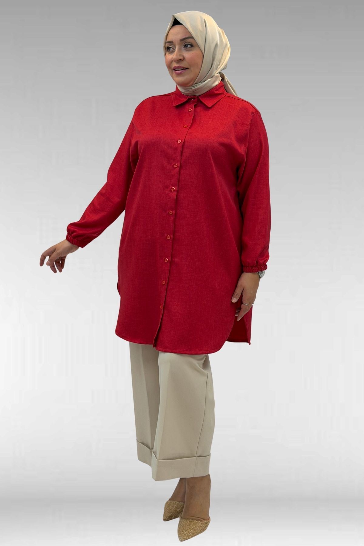 58068 Büyük Beden Erkek Yakalı Gömlek - Kırmızı