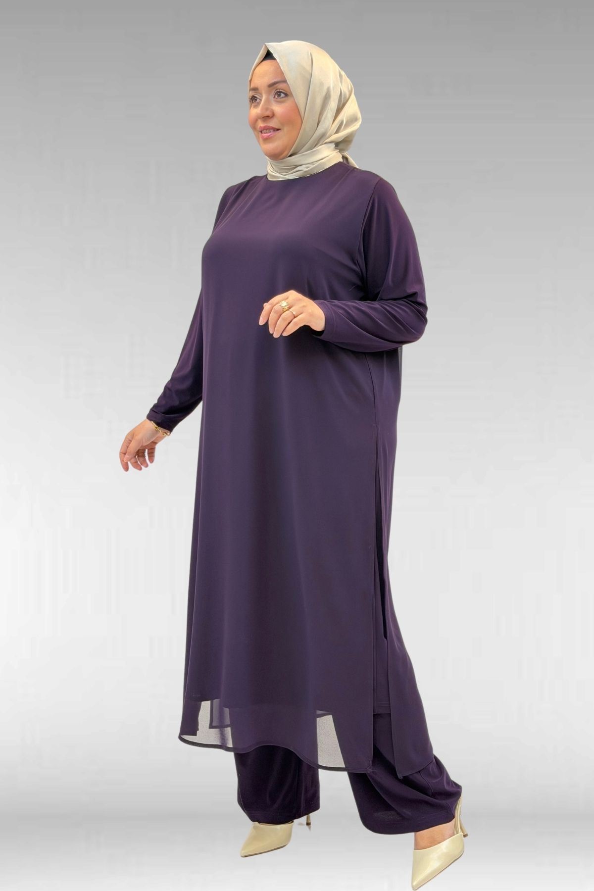 67024 Büyük Beden Sandy-Şifon Takım - Mürdüm