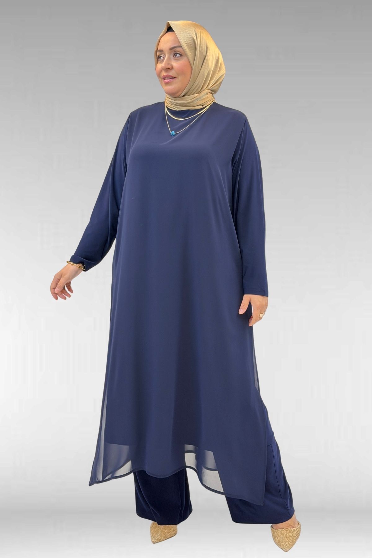 67024 Büyük Beden Sandy-Şifon Takım - Lacivert