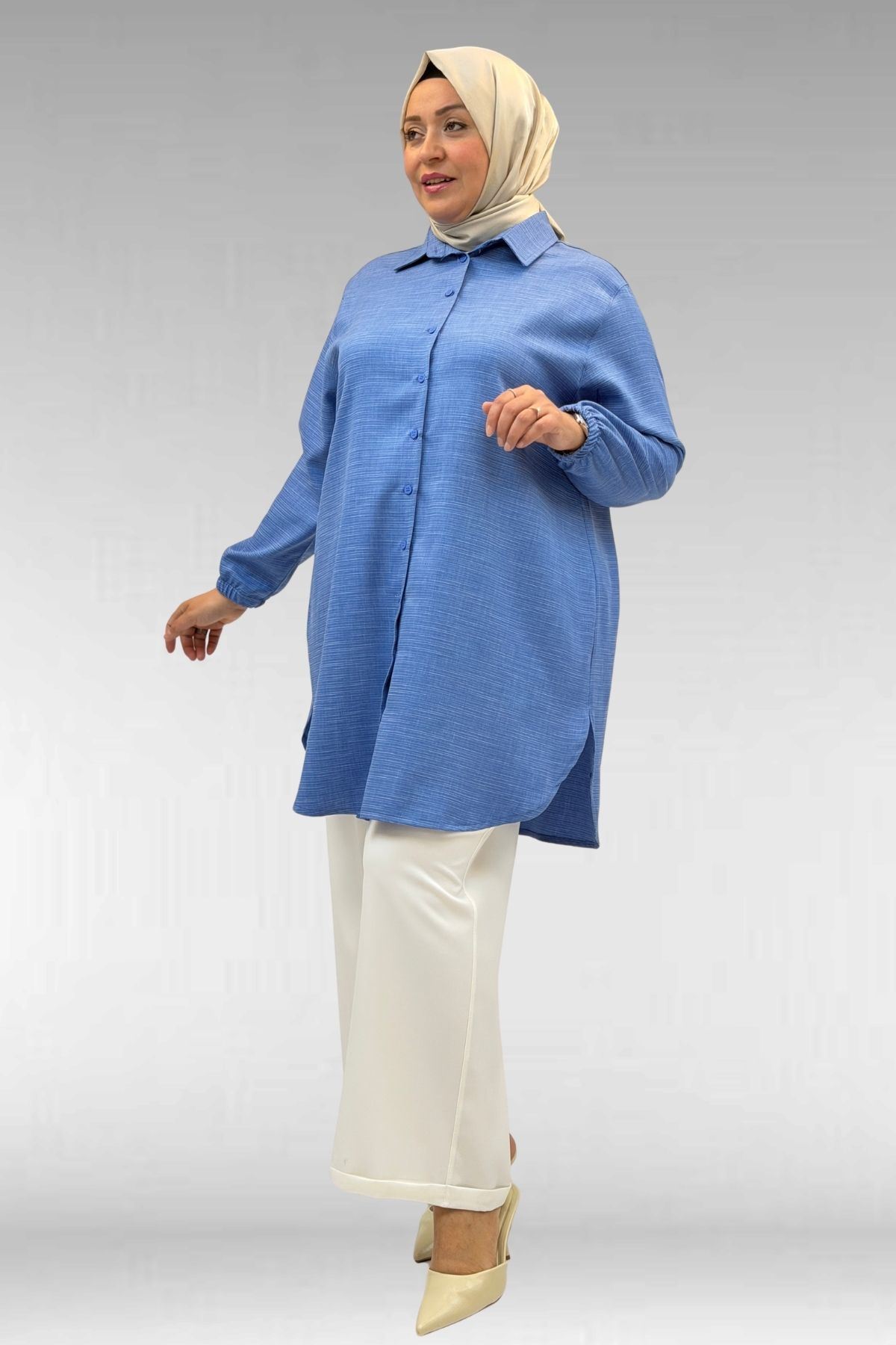 58068 Büyük Beden Erkek Yakalı Gömlek - İndigo Kırçıllı