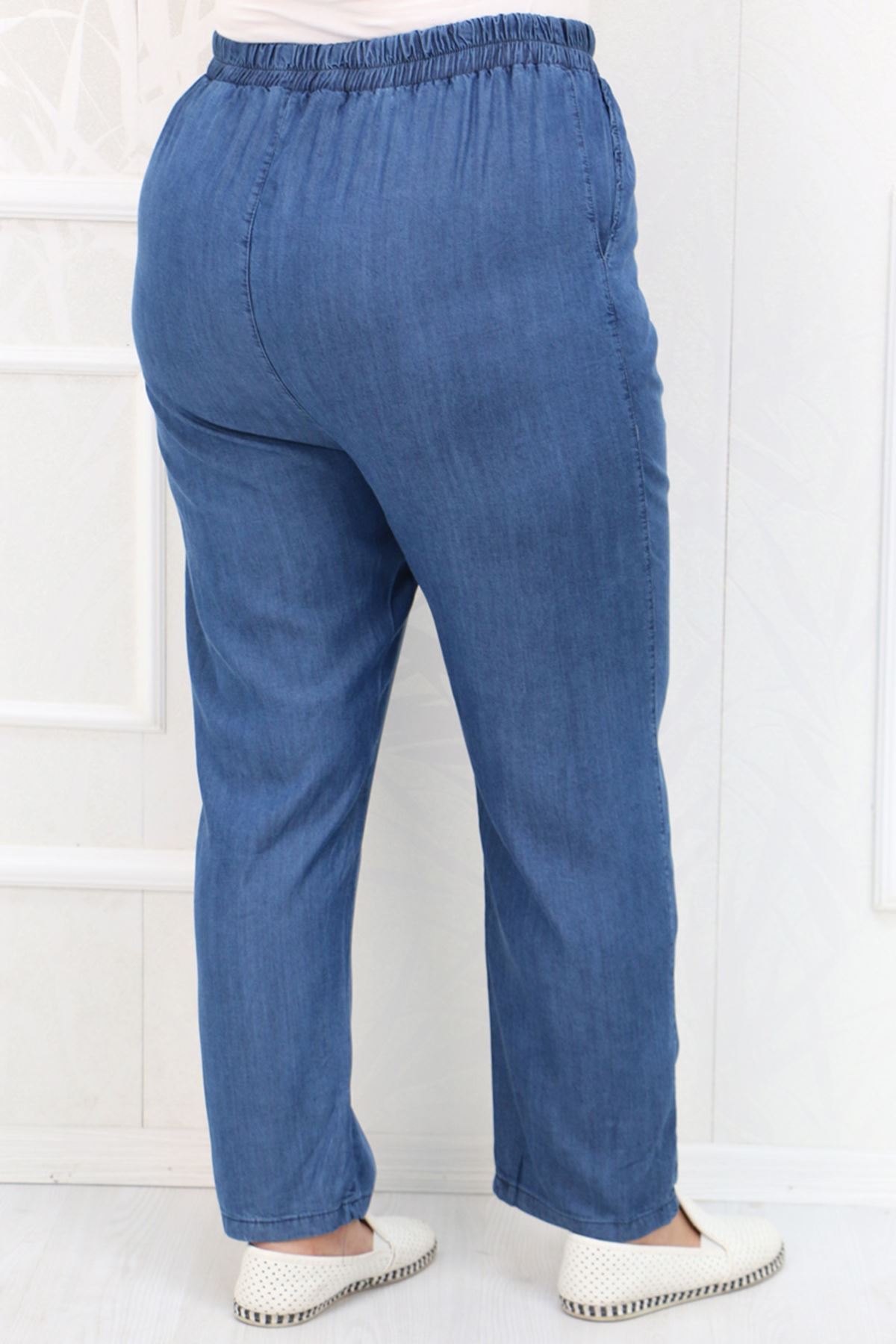 29001 Büyük Beden Dar Paça Kot Pantolon-Koyu Mavi