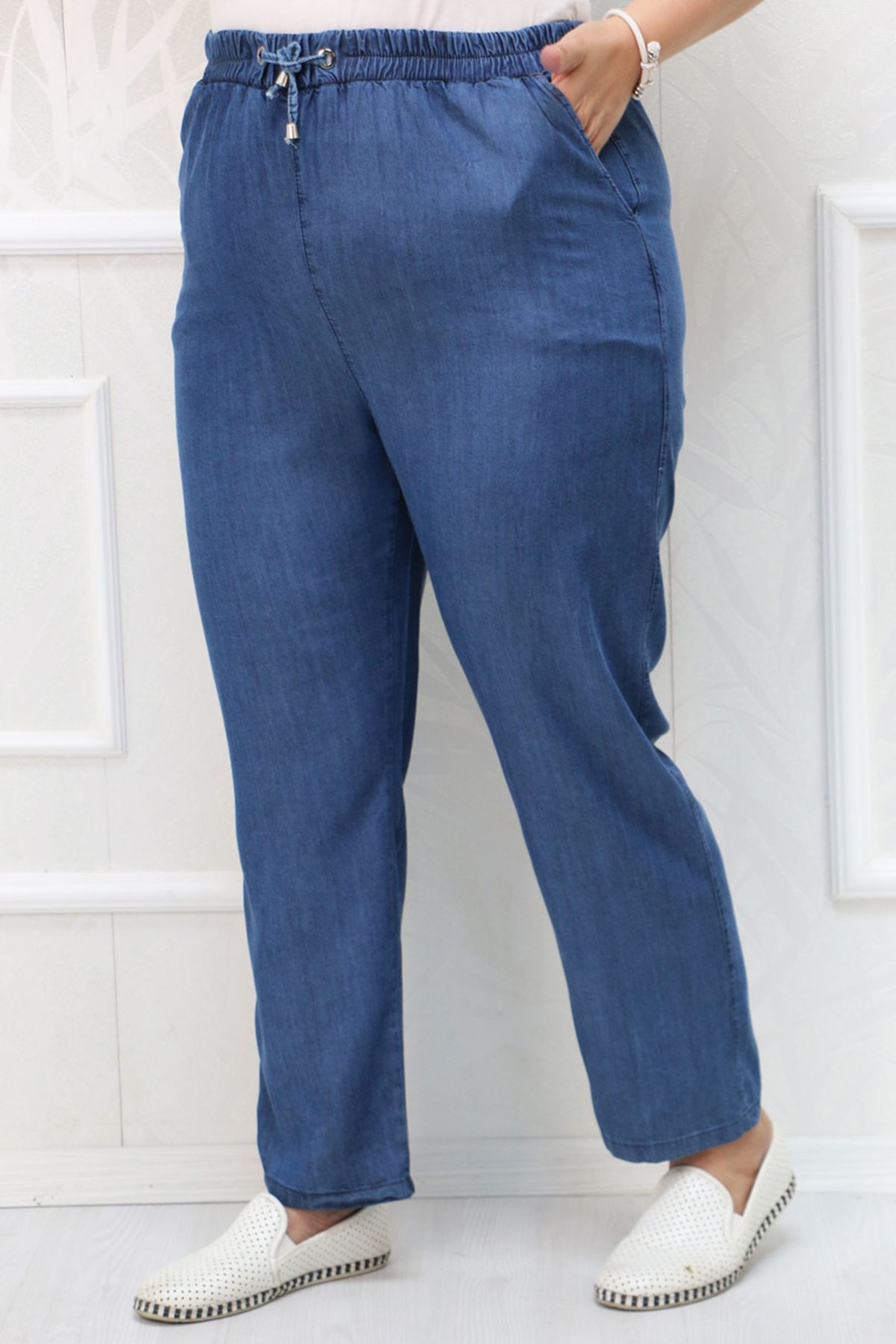 29001 Büyük Beden Dar Paça Kot Pantolon-Koyu Mavi