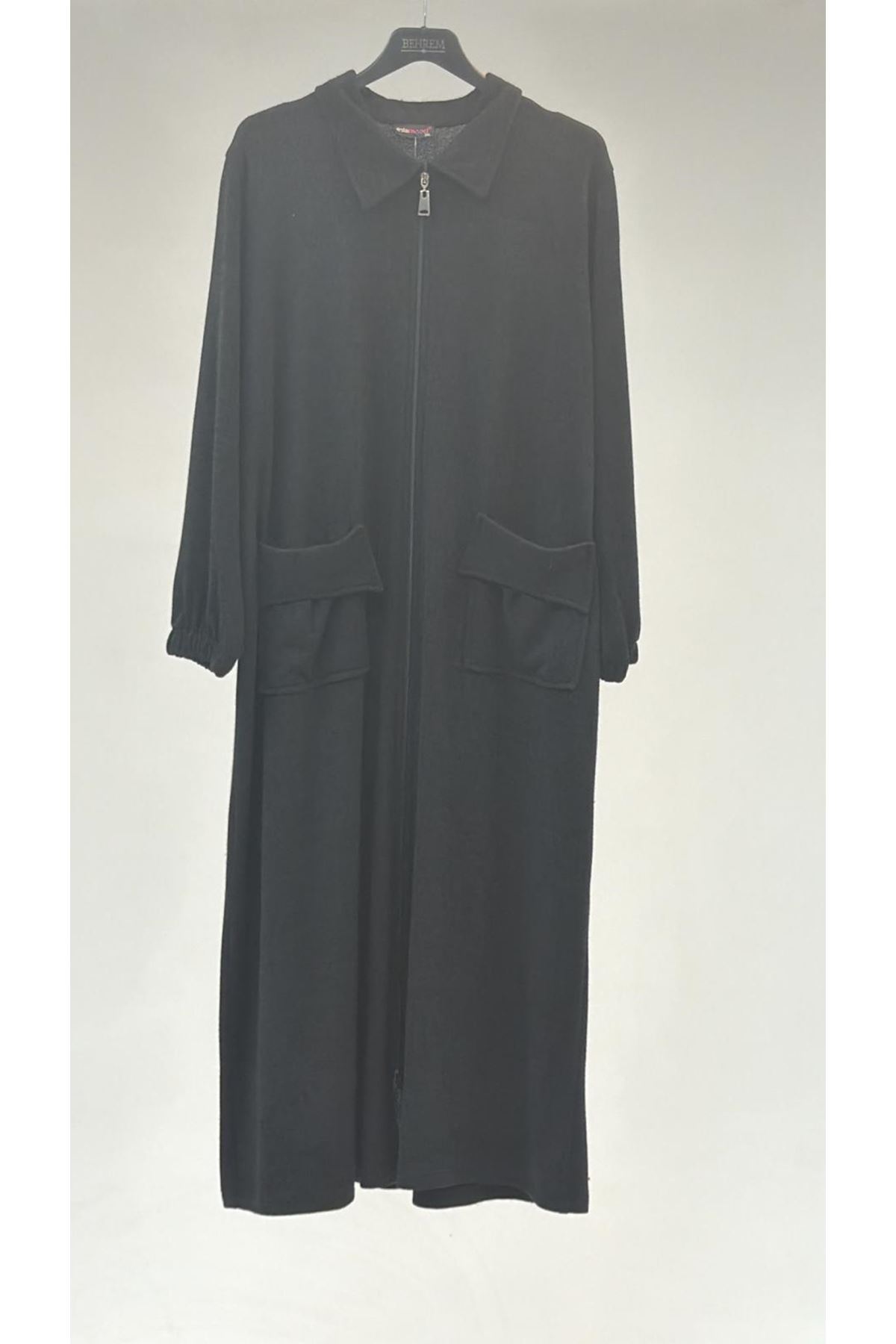 T-3154 Büyük Beden Penye Ceket  - Siyah