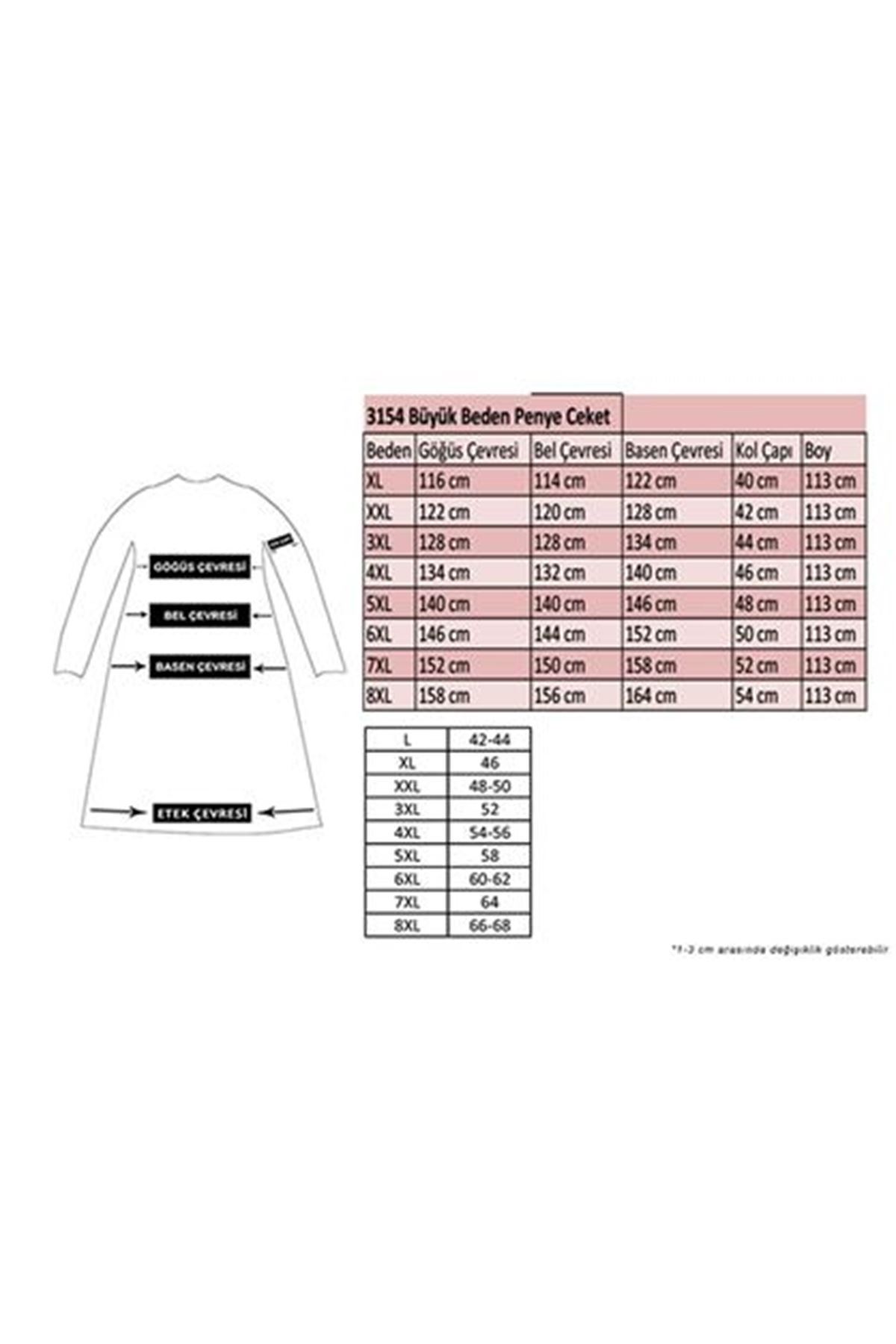 T-3154 Büyük Beden Penye Ceket  - Siyah