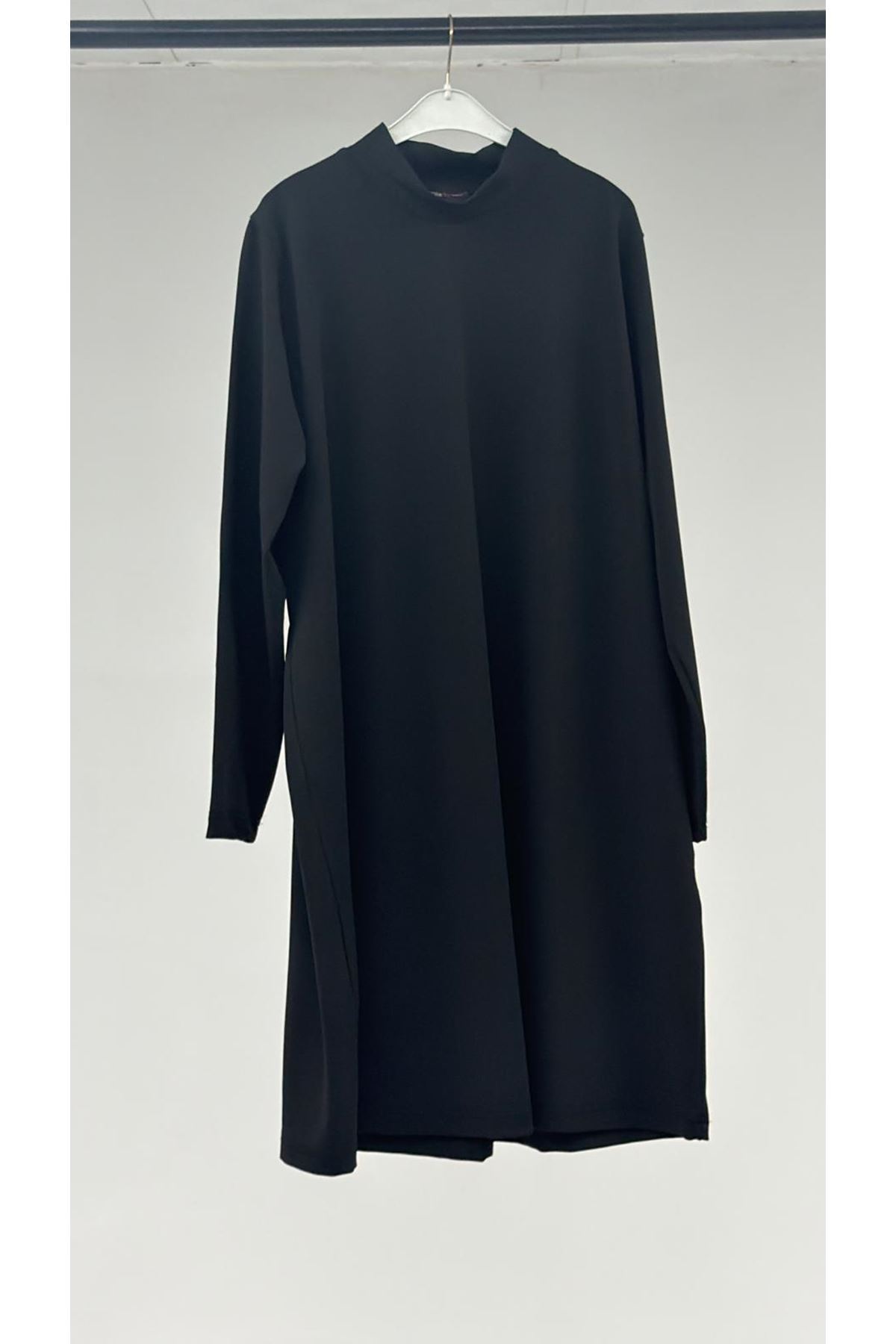 T-1737 Büyük Beden Uzunkol Tesettür Mayo Tuniği - Siyah