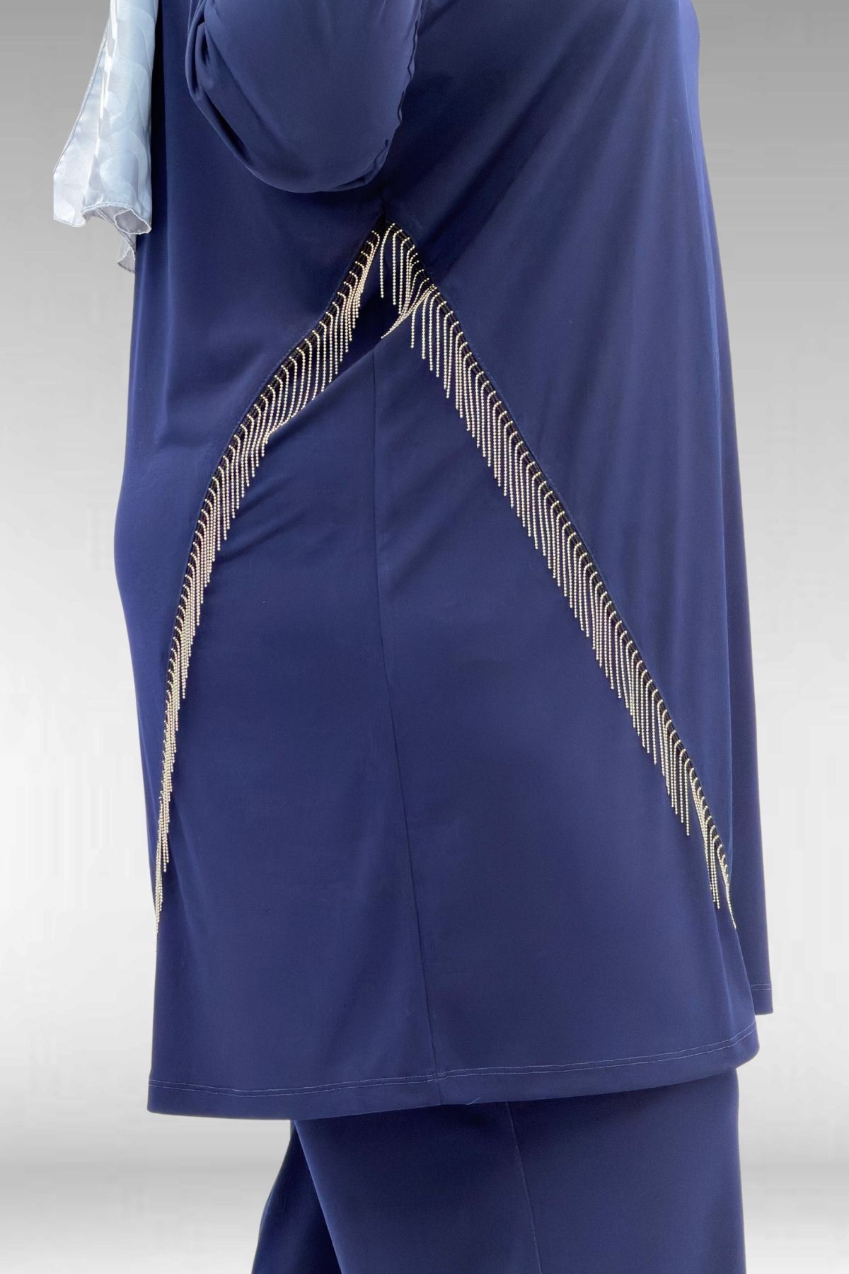 67043 Büyük Beden Püskül Detaylı Sandy Pantolonlu Takım - Lacivert