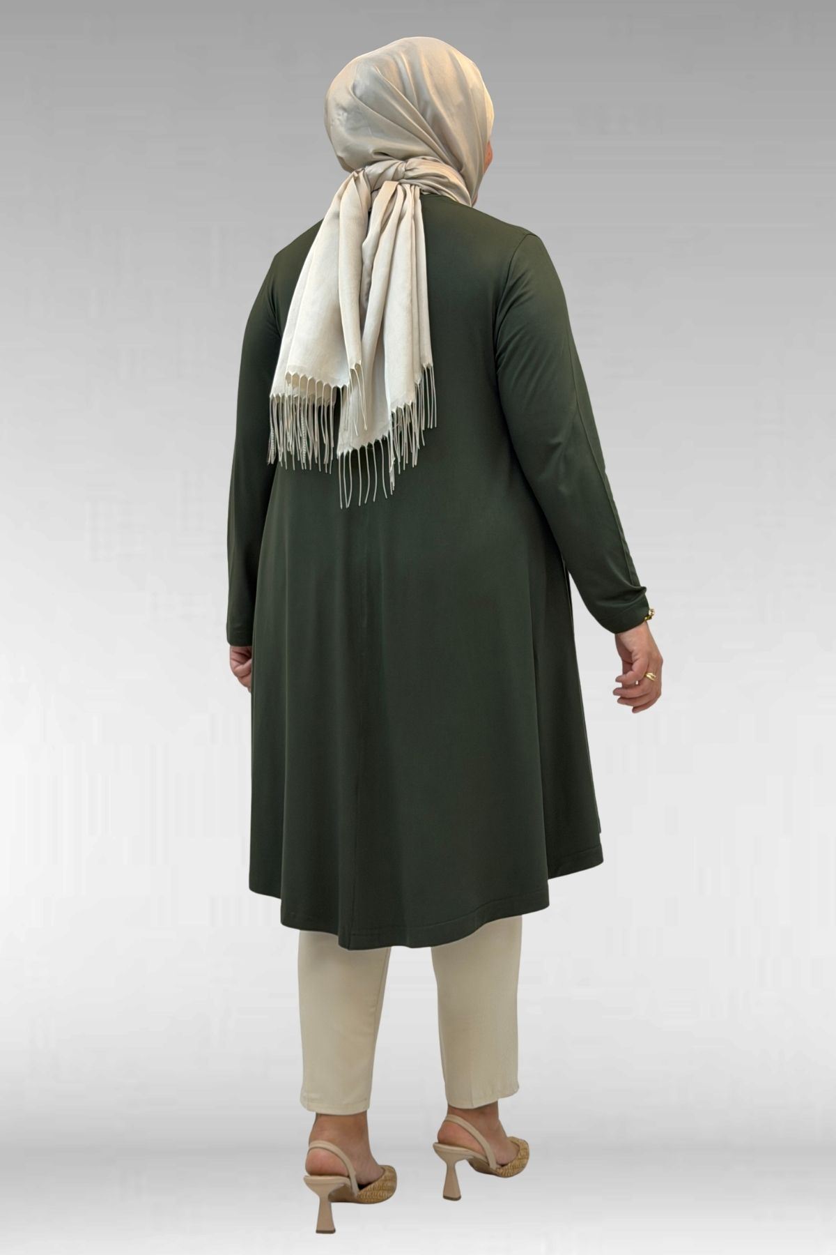 28016 Büyük Beden Mevlana Penye Tunik - Haki