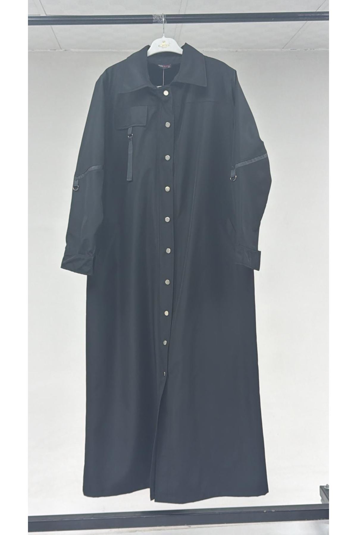 T-46019 Büyük Beden Bondit Kaban - Siyah