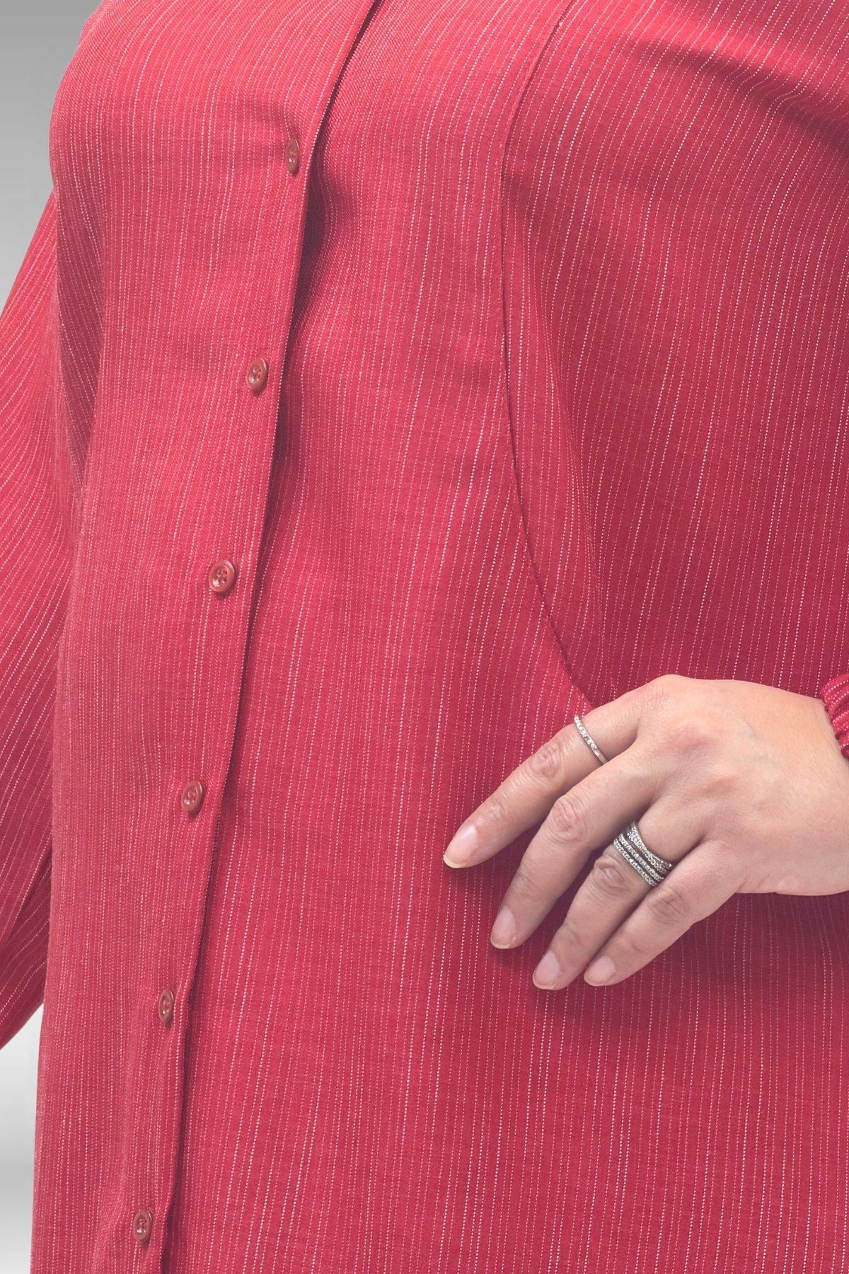 68017 Büyük Beden Hakim Yakalı Kolları Lastikli Tunik - Kırmızı