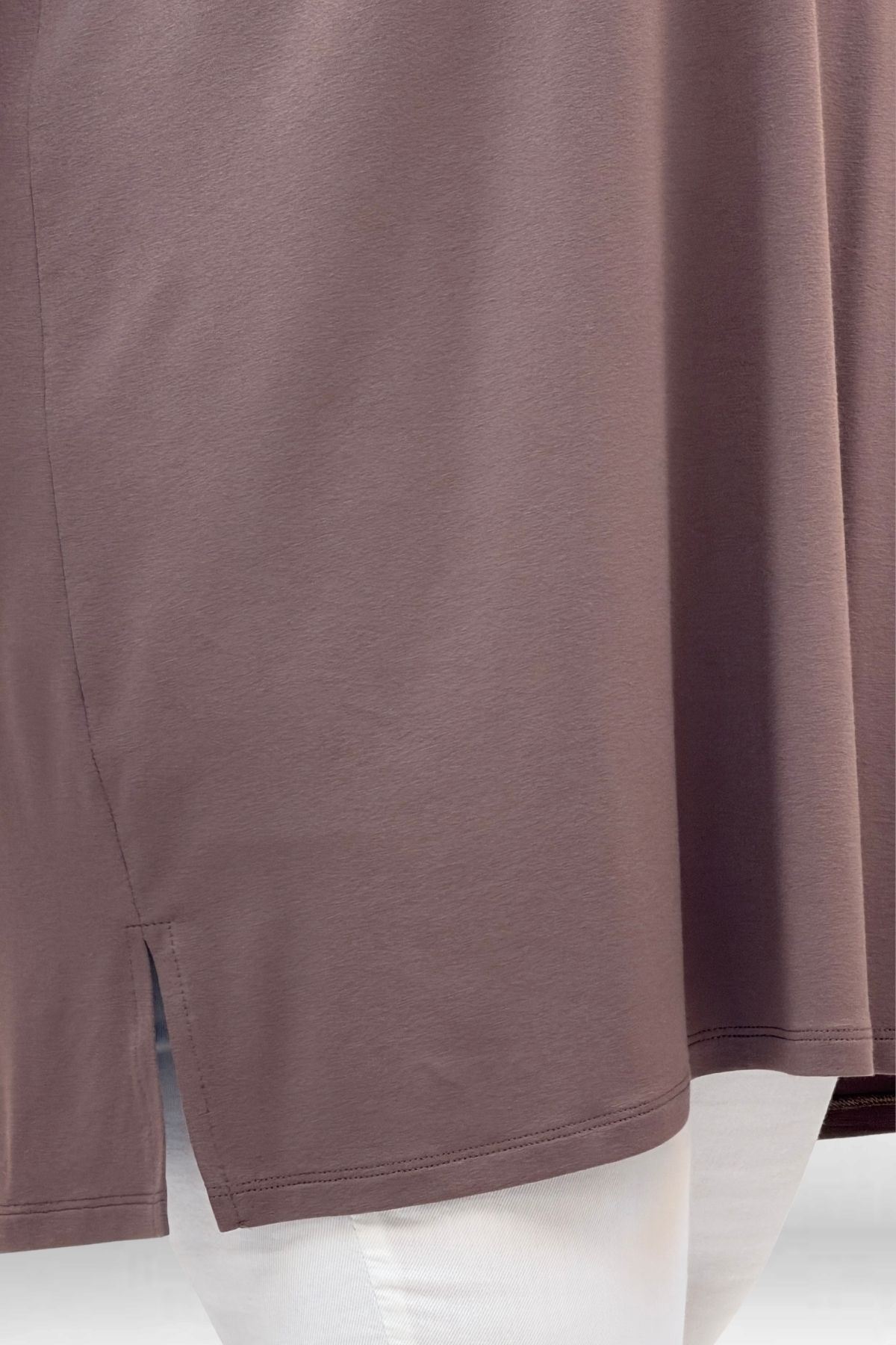 58507 Büyük Beden Yakası Biyeli Penye Tişört - Vizon