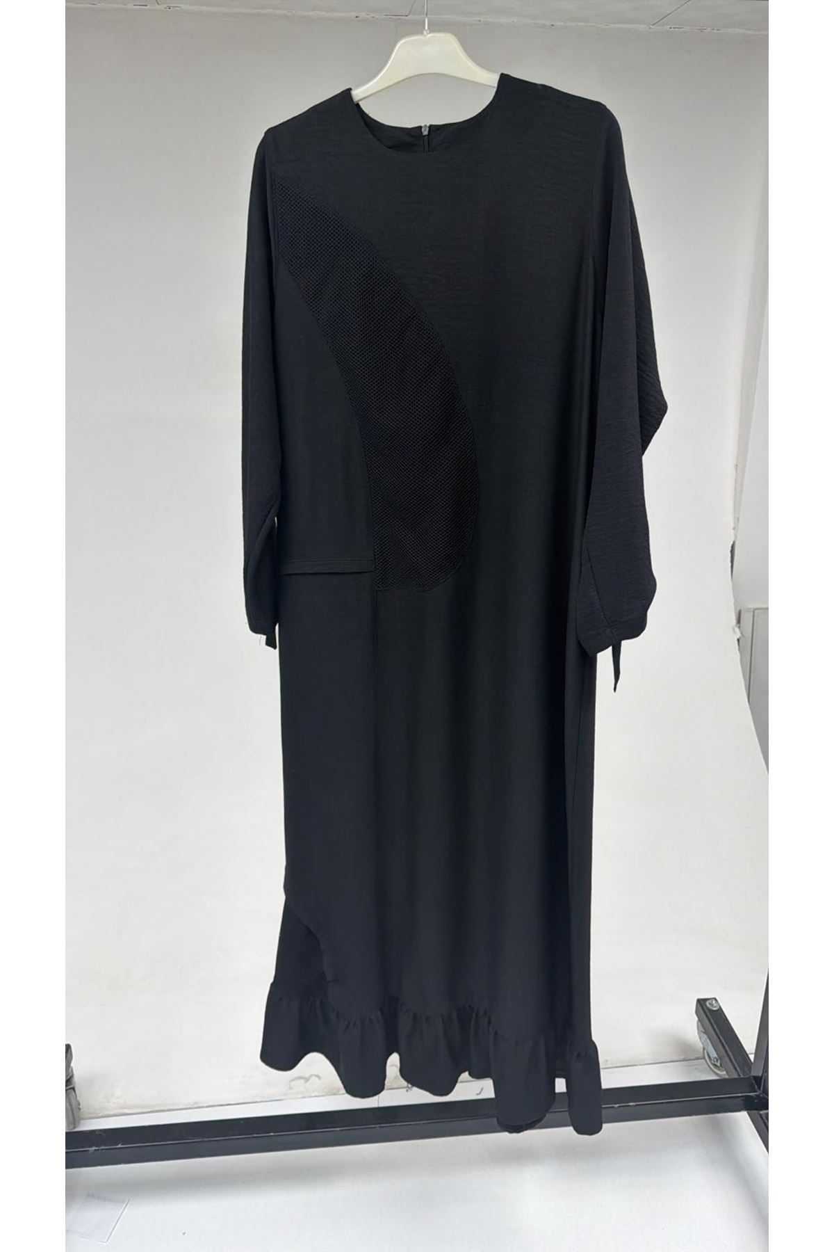 T-52002  Büyük Beden Müslin Elbise - Siyah