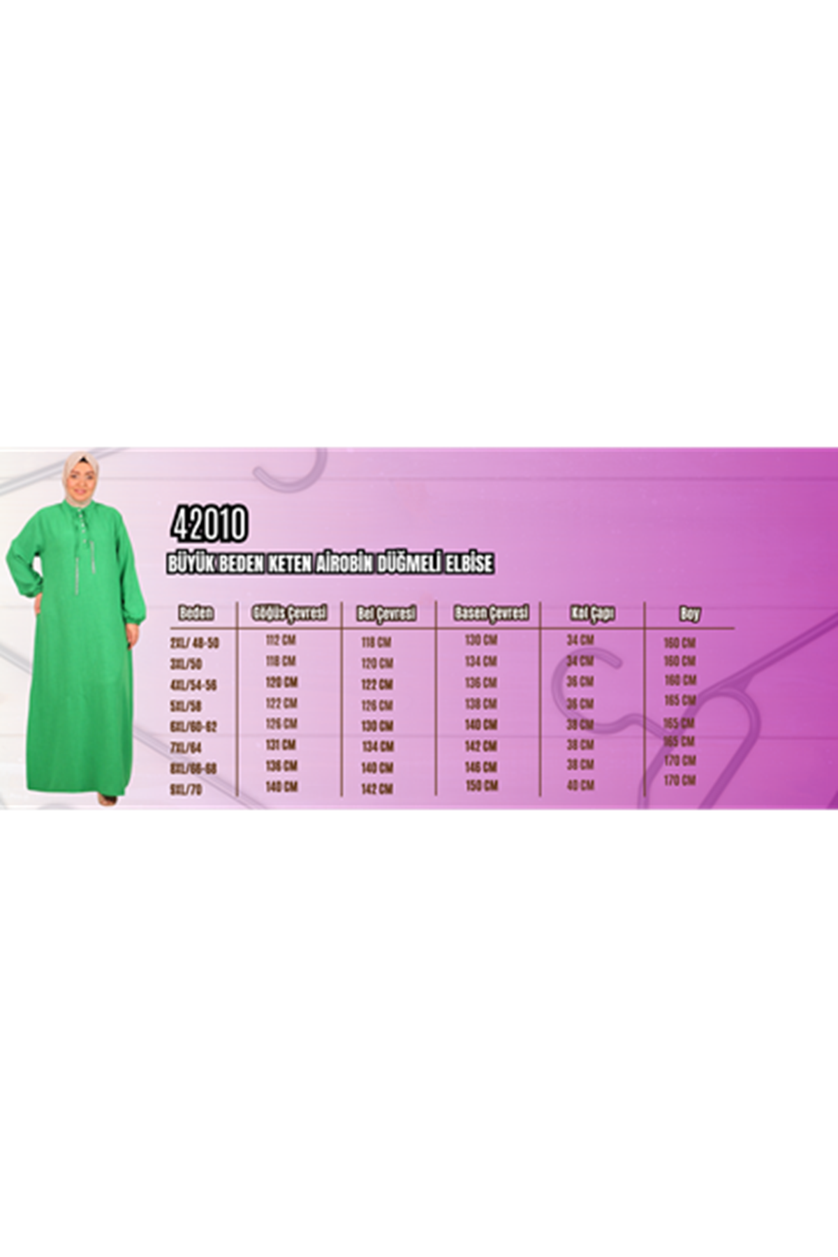 42010 Büyük Beden Keten Airobin Zincir Detaylı Elbise - Vizon