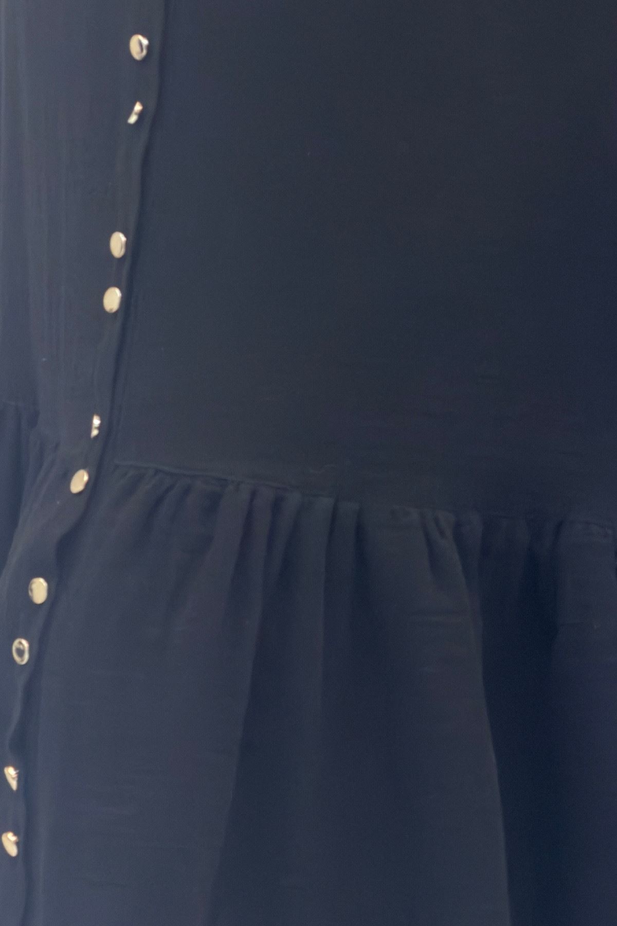 66002 Büyük Beden Eteği Fırfırlı Kolları Lastikli Müslin Ferace - Siyah